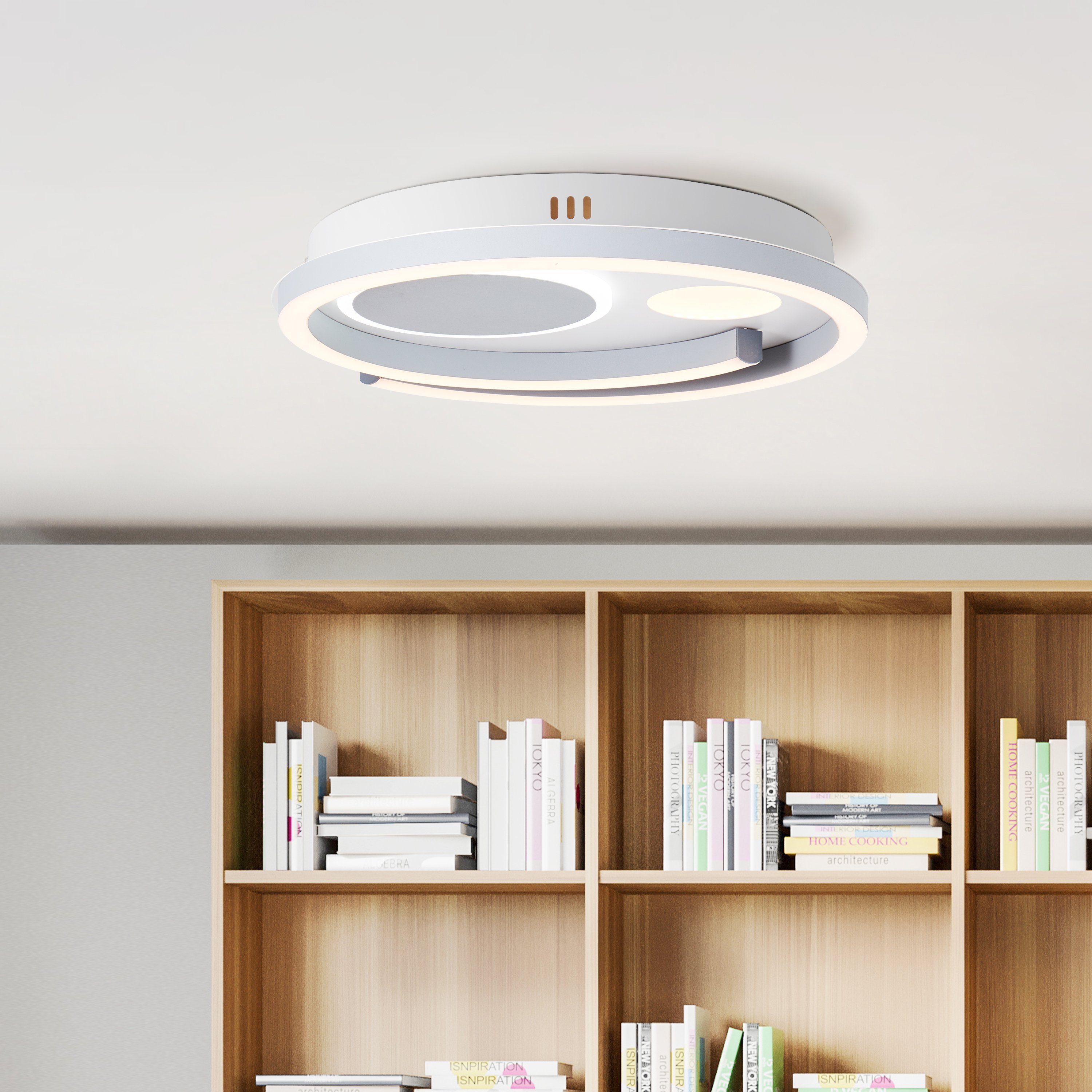 Brilliant Leuchten Led-plafondlamp Thekla Ø 40 cm, dimbaar, CCT, 3500 lm, afstandsbediening, metaal, wit/zwart (1 stuk)
