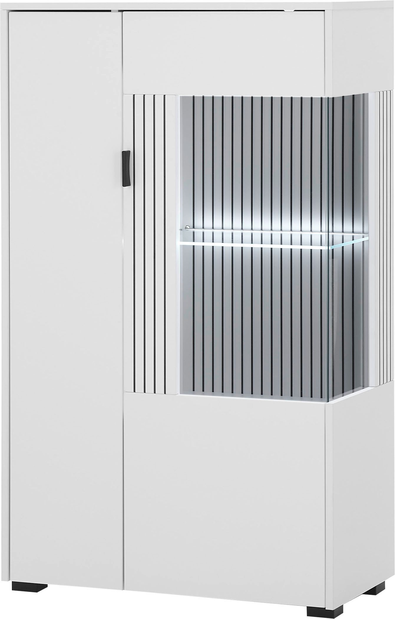 INOSIGN Vitrinekast Hudson, opberg vitrine, staande vitrine in moderne trendkleur, handgrepen van metaal (zwart), hoogte 125 cm