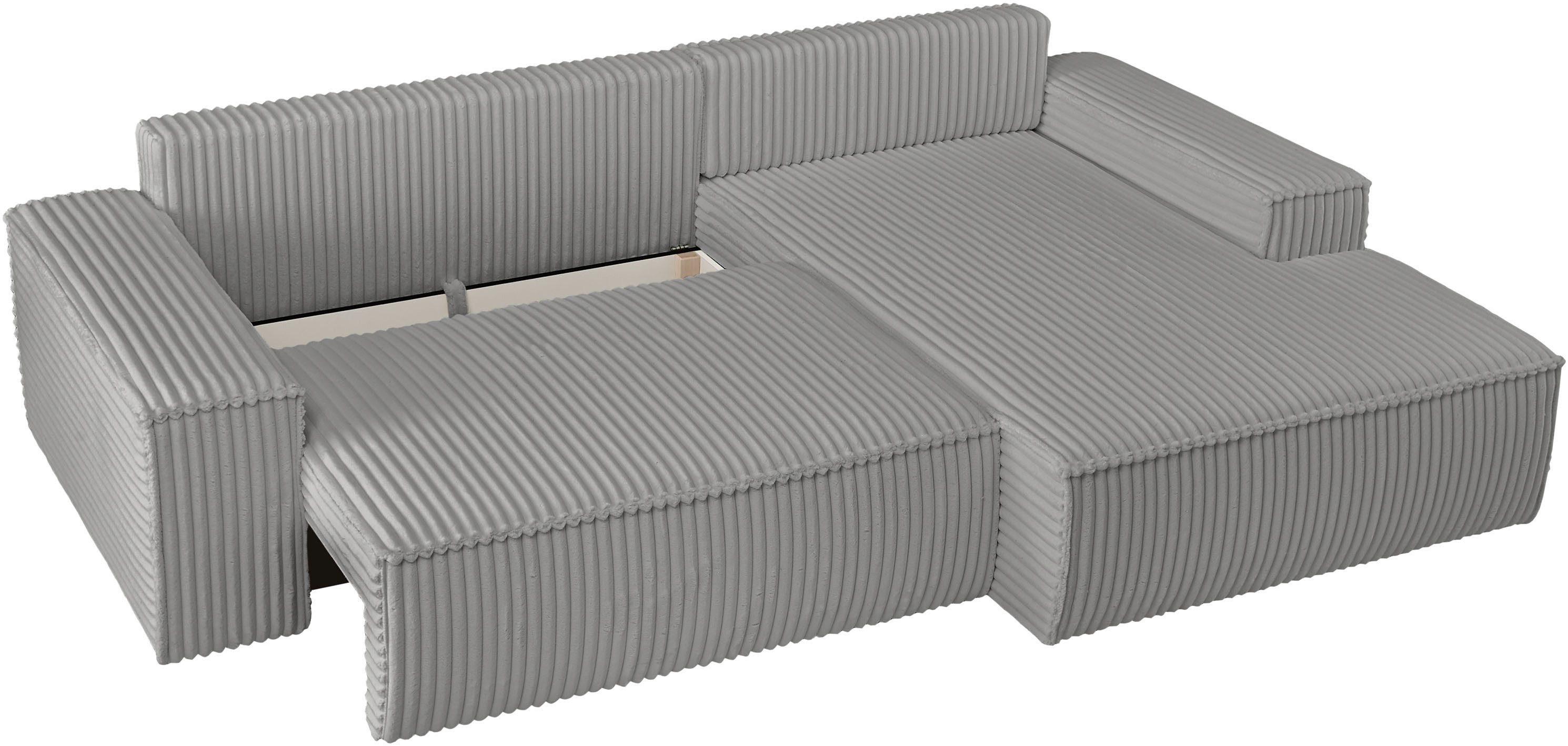 andas Hoekbank Finnley slaapbank 267 cm in Bouclé, fijne structuur en cord, L-vorm
