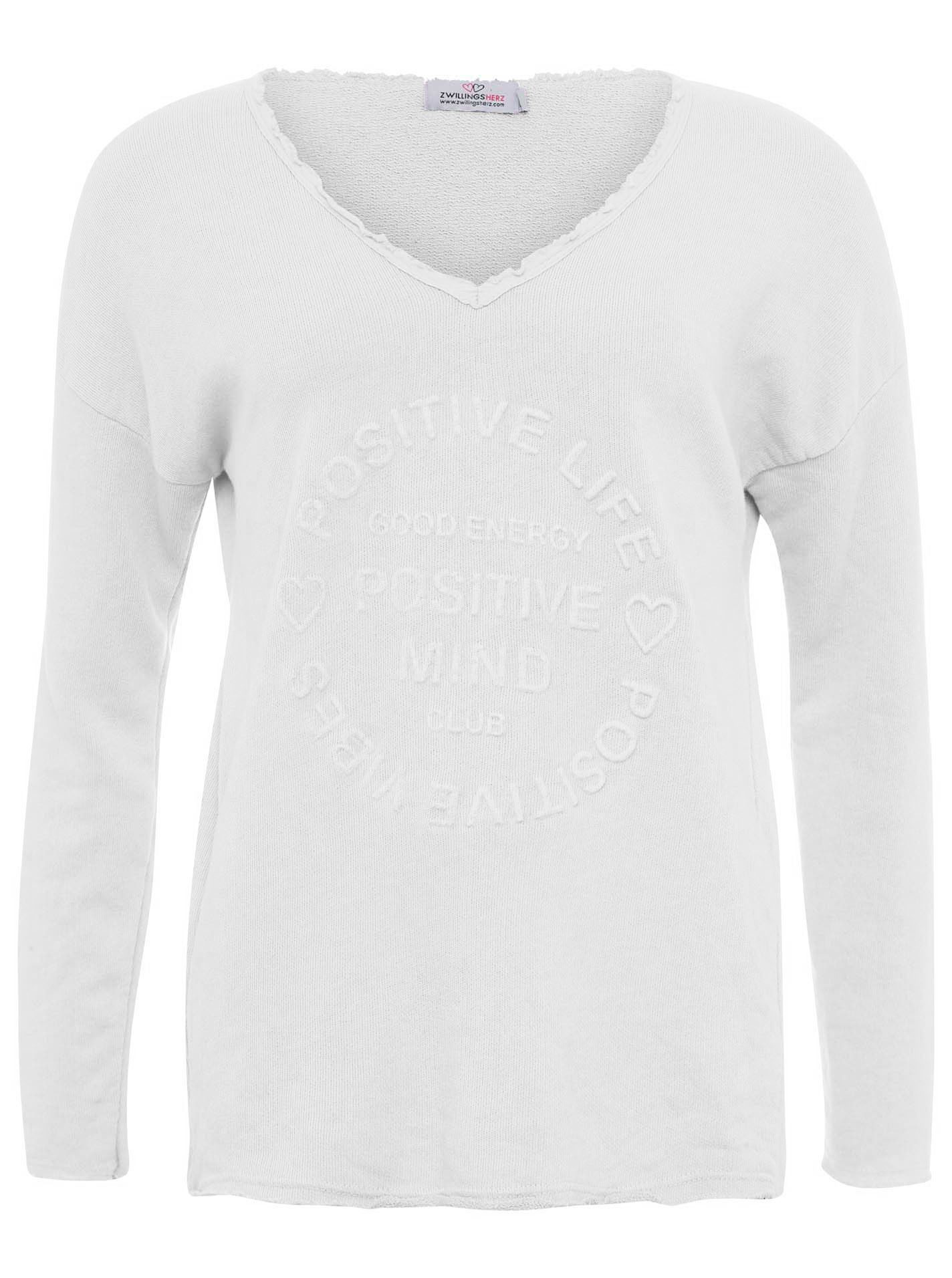 Zwillingsherz Sweatshirt "Positive Mind" met v-halslijn in used look en stempelprint