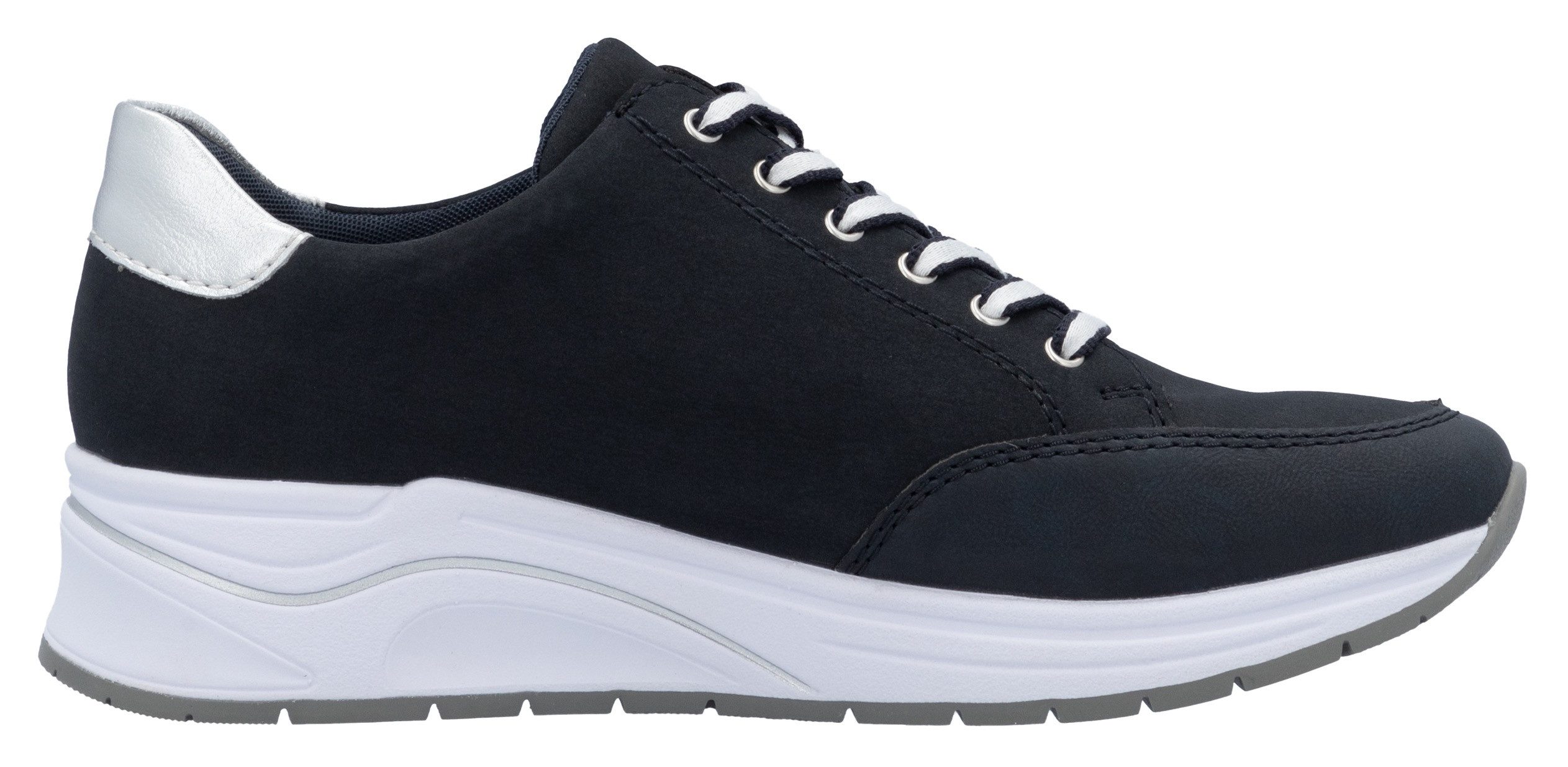 Rieker Sneakers met sleehak , lage schoen, veterschoen, vrijetijdsschoen bedrukt met letters
