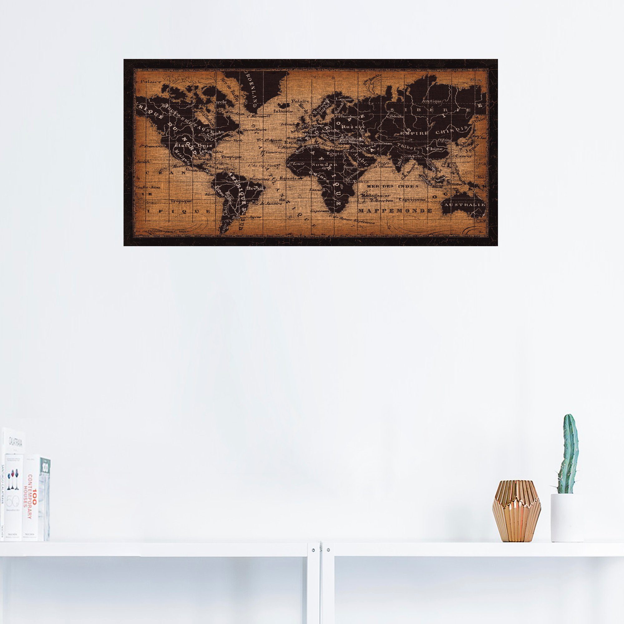 Artland Artprint Oude wereldkaart als artprint op linnen, poster, muursticker in verschillende maten