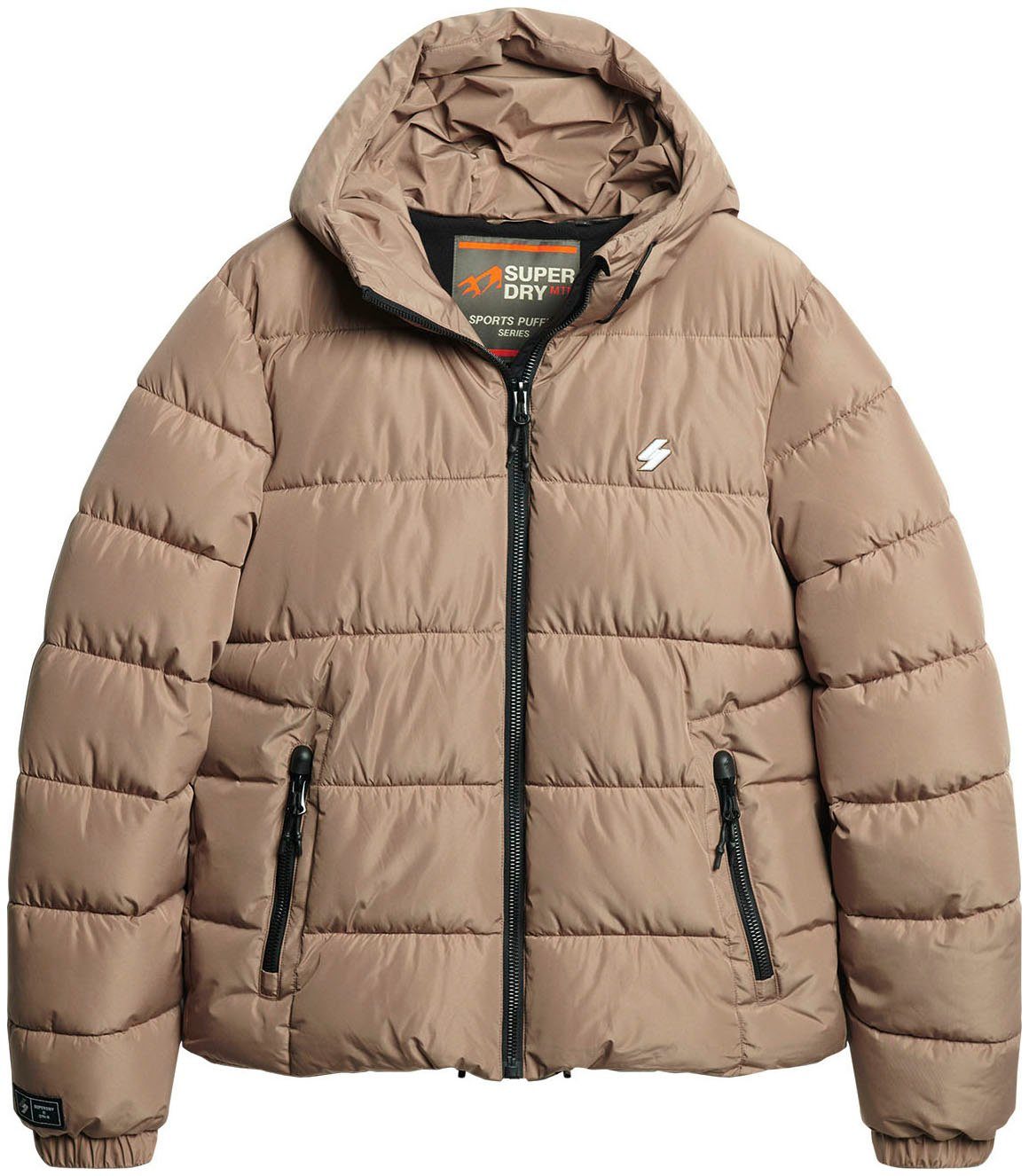 Superdry Gewatteerde jas HOODED SPORTS PUFFR JACKET met contrastkleurig borduursel