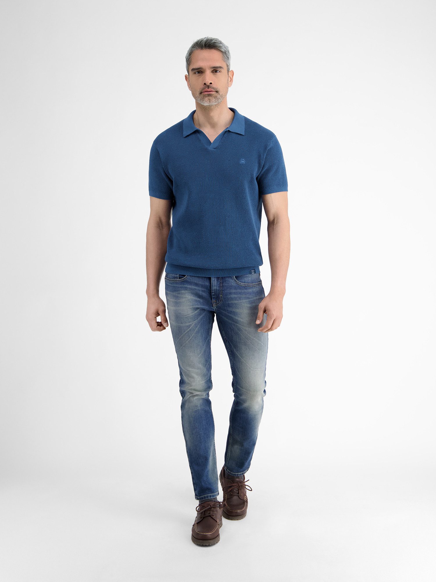 Lerros Poloshirt LERROS Heren gebreide polo met open kraag