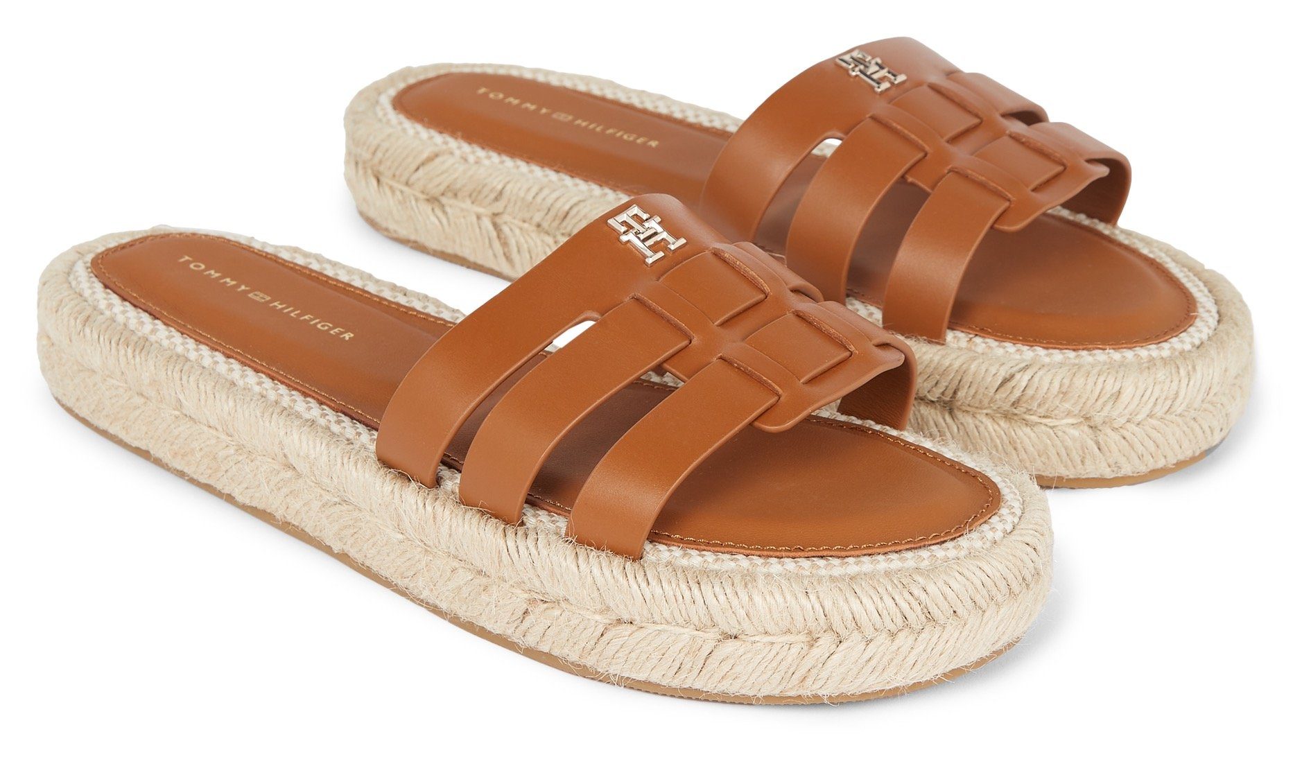 Tommy Hilfiger Slippers AUTHENTIC FLAT LTHR ESPADRILLE plateau, zomerschoen, slippers met mooie bandjes