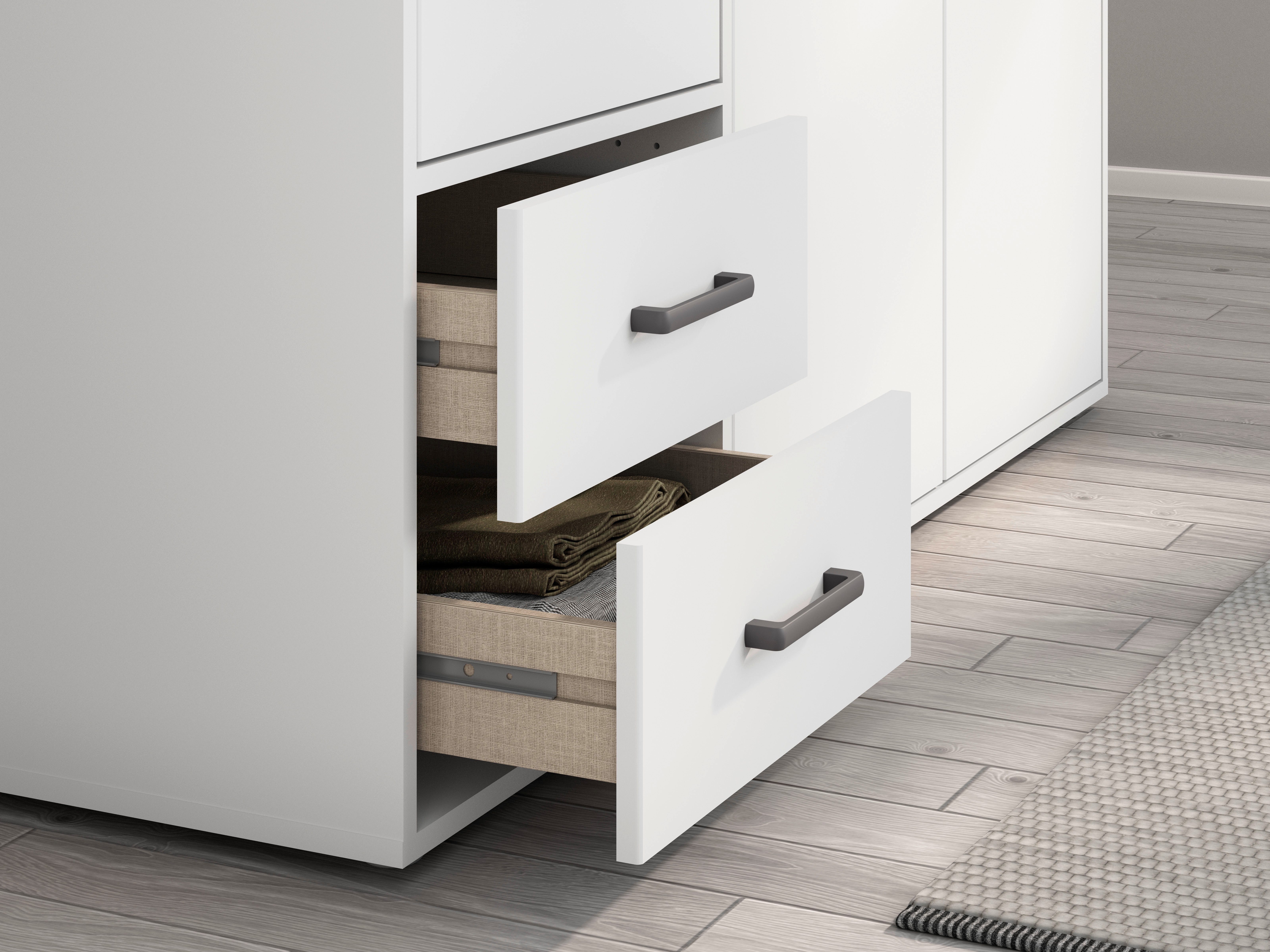 rauch Draaideurkast Voyager, kledingkast met buitenladen, garderobe moderne grepen in grijs metallic met buitenlades made in germany