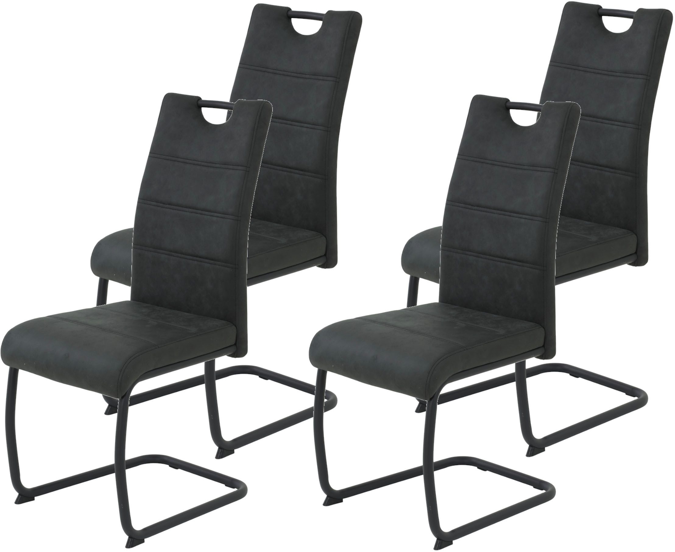 HELA Vrijdragende stoel DUNJA Schommelstoel, vintage look, met handvat, rond buisframe (set, 4 stuks) zweefstoelen zwart