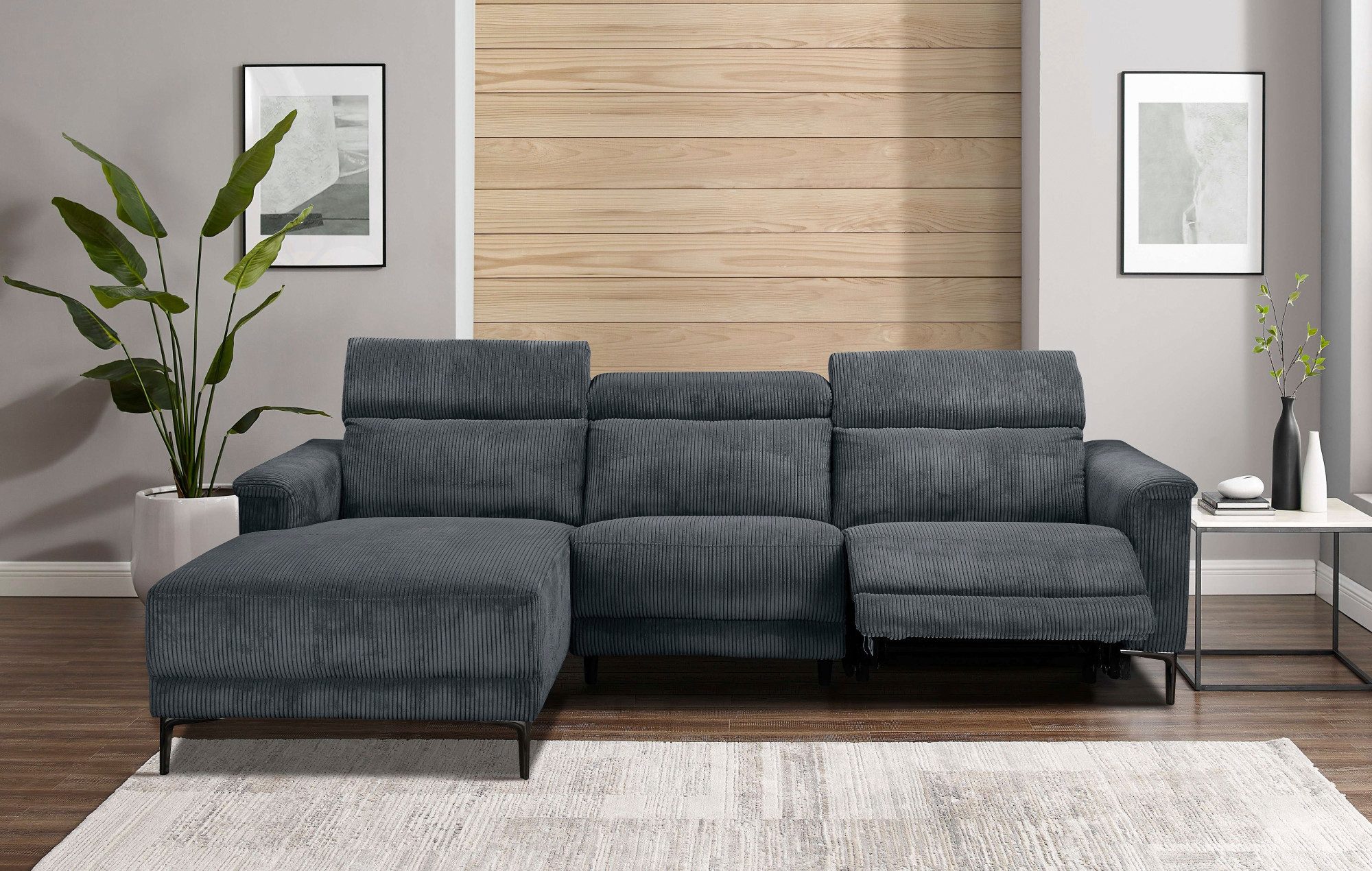 Places of Style Hoekbank Lund in cord, L-vorm, 261 cm, handmatige en elektrische relaxfunctie
