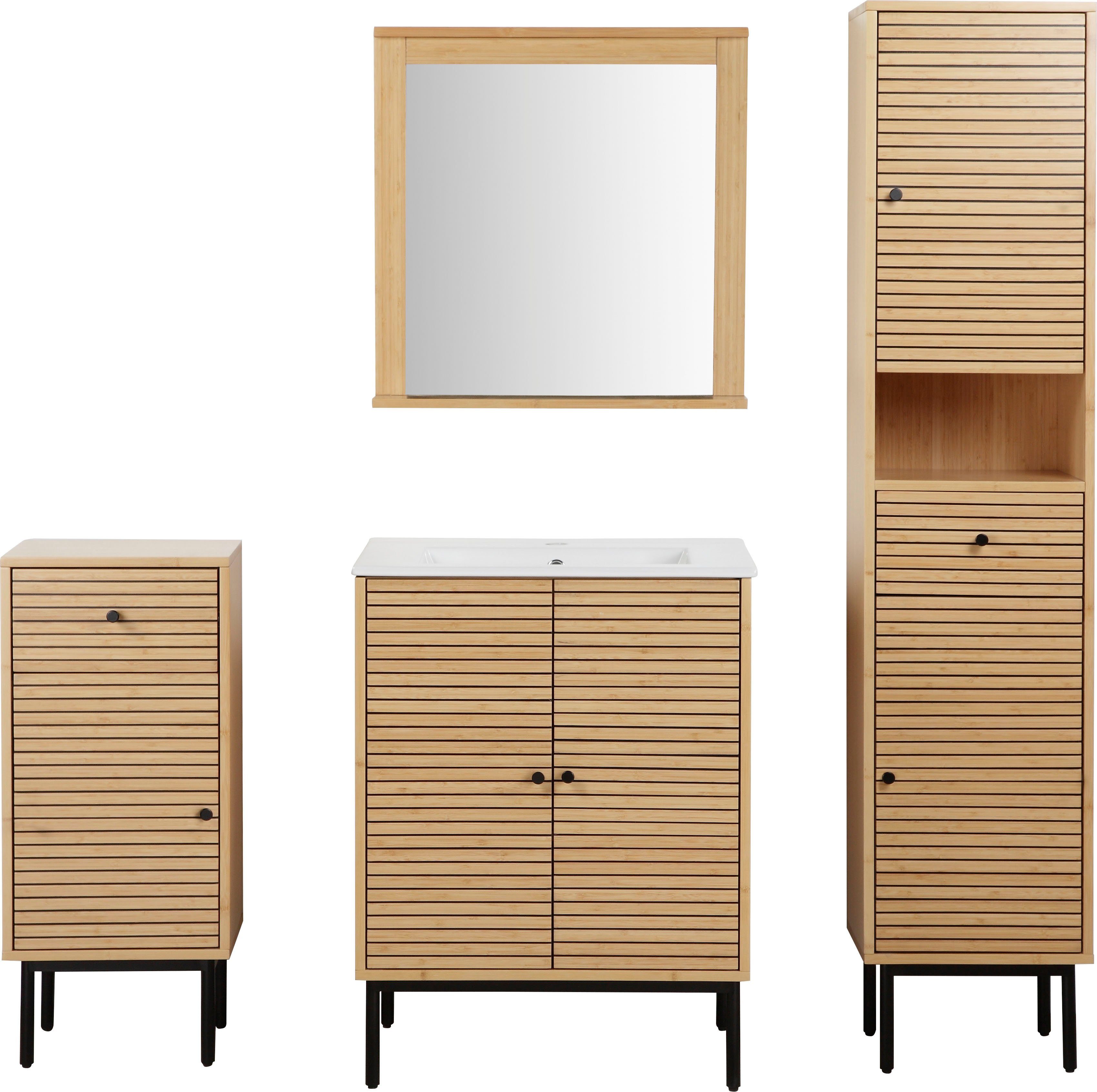 welltime Onderkast Bali WC kast voor de badkamer Badkamerkast staande kast van bamboe met lade en deur
