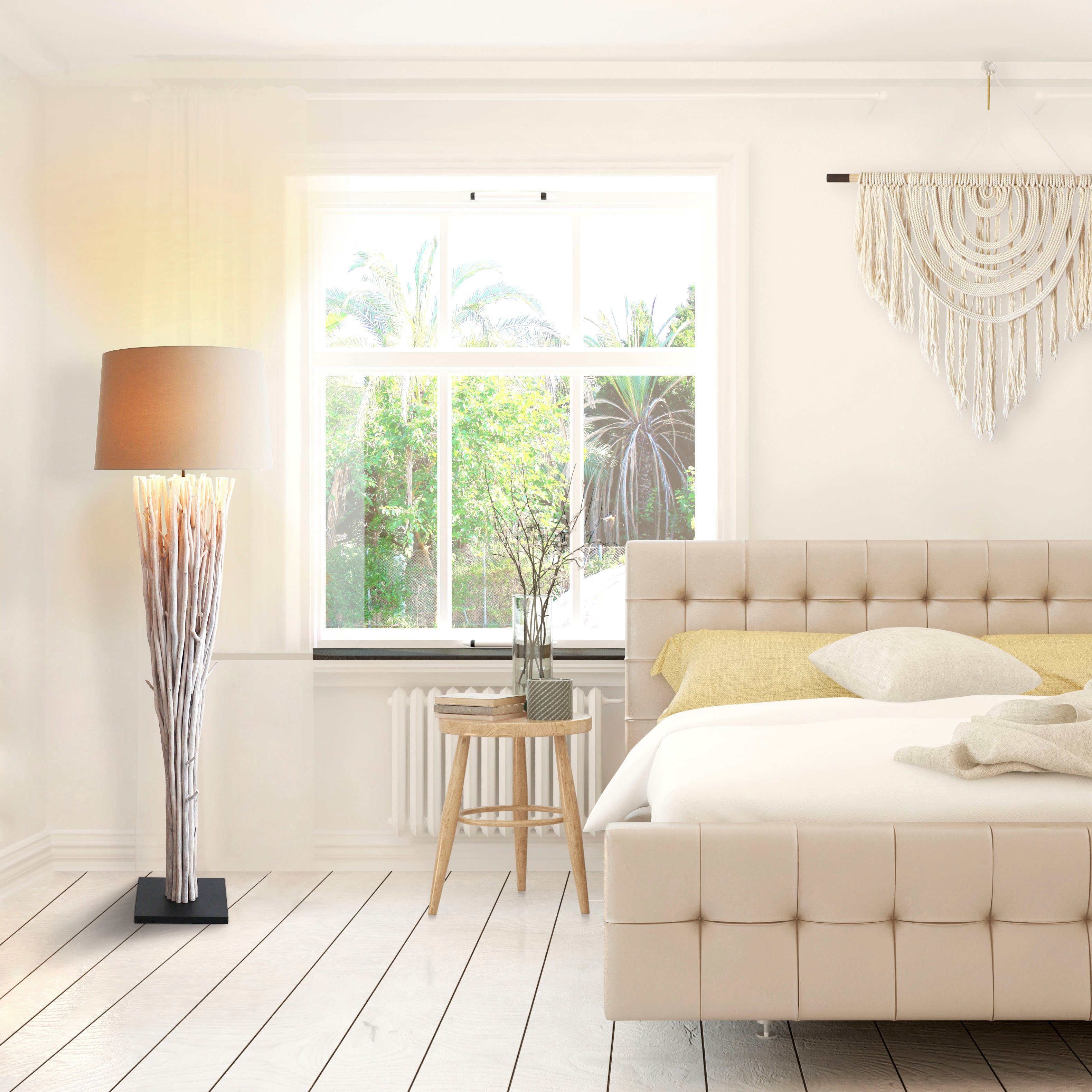SalesFever Staande lamp Easton handgemaakt, met linnen kap (1 stuk)