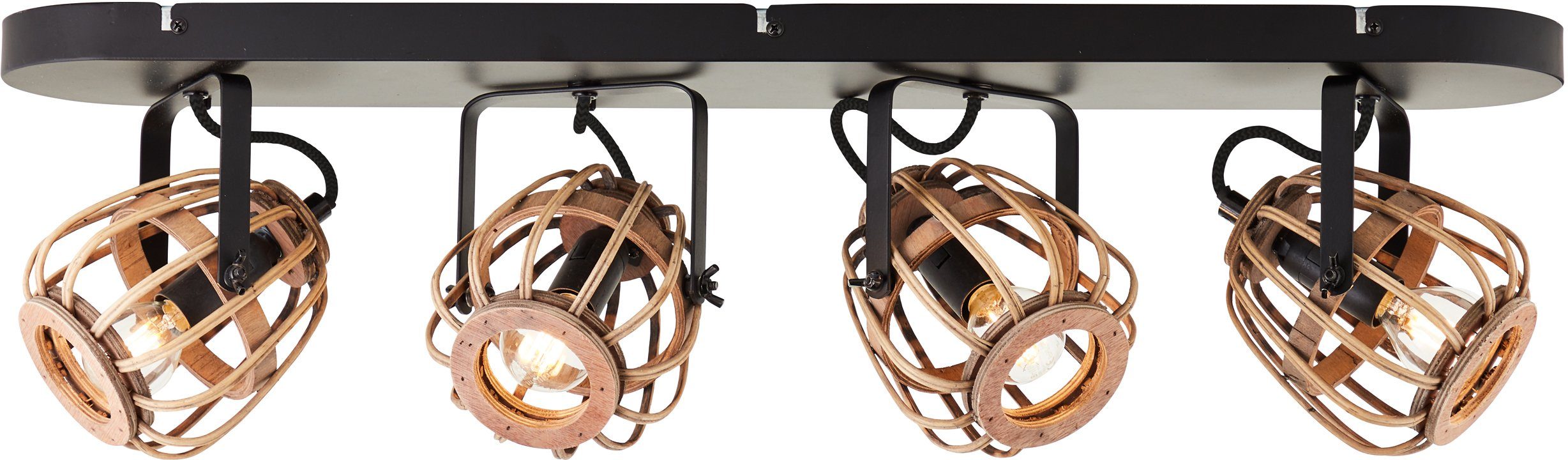 Home affaire Plafondlamp Grazay 4-vlamig spotbalk, 72 cm breed - draaibaar, kappen van rattan (1 stuk)