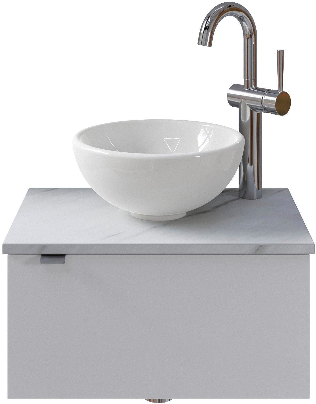 Saphir Wastafelonderkast Serie 6915 wastafel met onderkast voor gastenbadkamer, tweede toilet (3-delig) wastafelmeubels wit