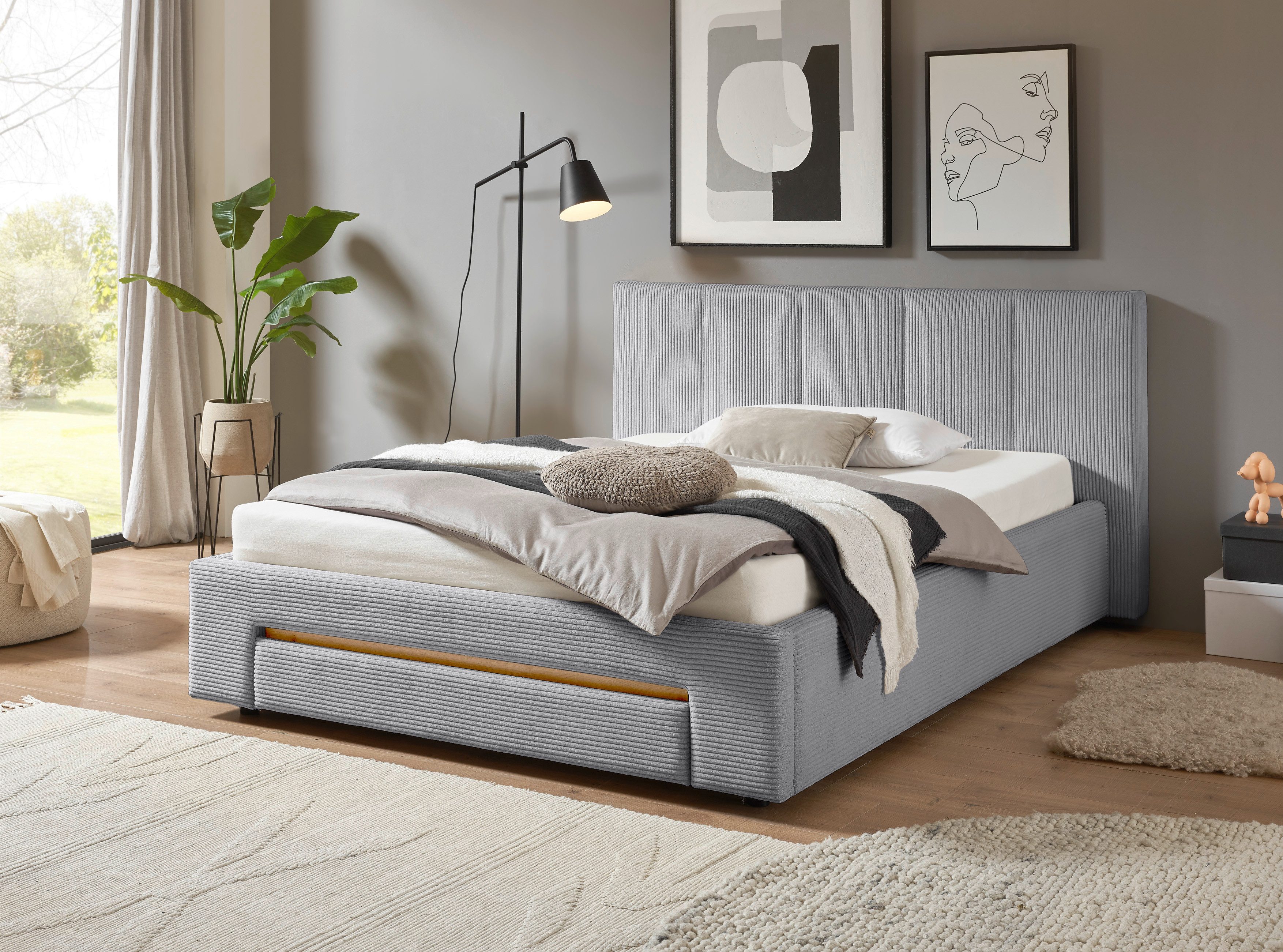 INOSIGN Gestoffeerd bed CiTY/GiRON, bedframe met bedlade, gestoffeerd opbergbed met hondenbed of opberglade, bekleding van corduroy of linnenlook