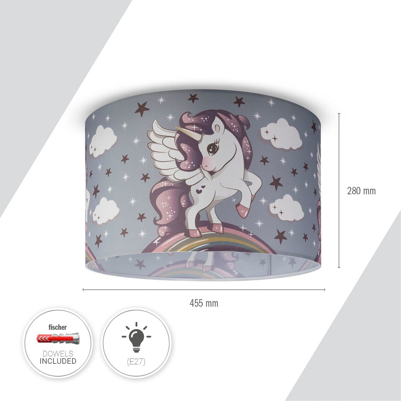 Paco Home Plafondlamp Hugo Cosmo 213 Kinderlamp LED kinderkamer lamp met eenhoorn, E27