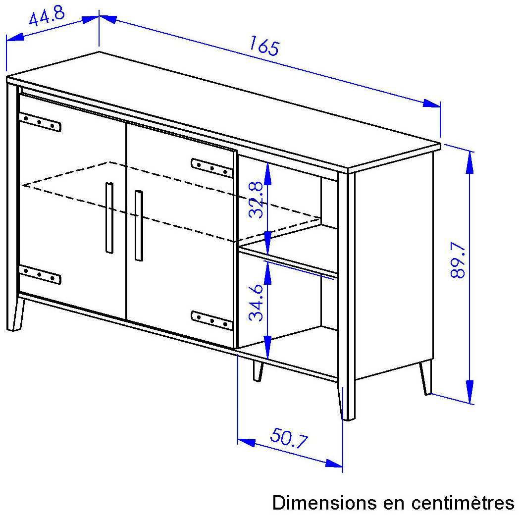 Gami Buffetkast CORK 2 volle deuren en 2 niches. 1 grote linker plank en 1 rechter plank