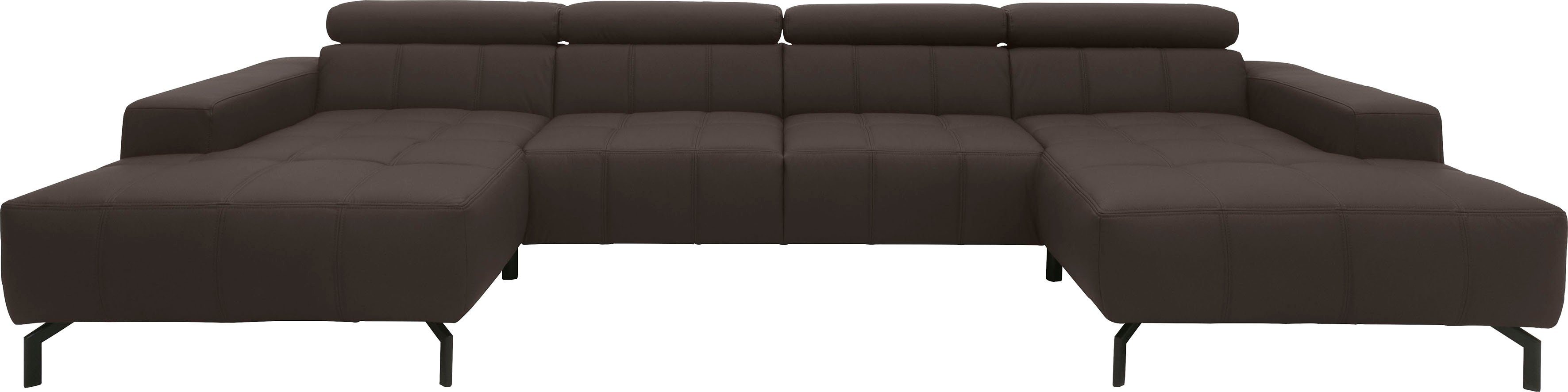 DOMO collection Zithoek Cunelli mooie zitnaden als designelement, stevige zitcomfort, U-vorm bruin, zithoeken, Zonder verstelling van het hoofdeind