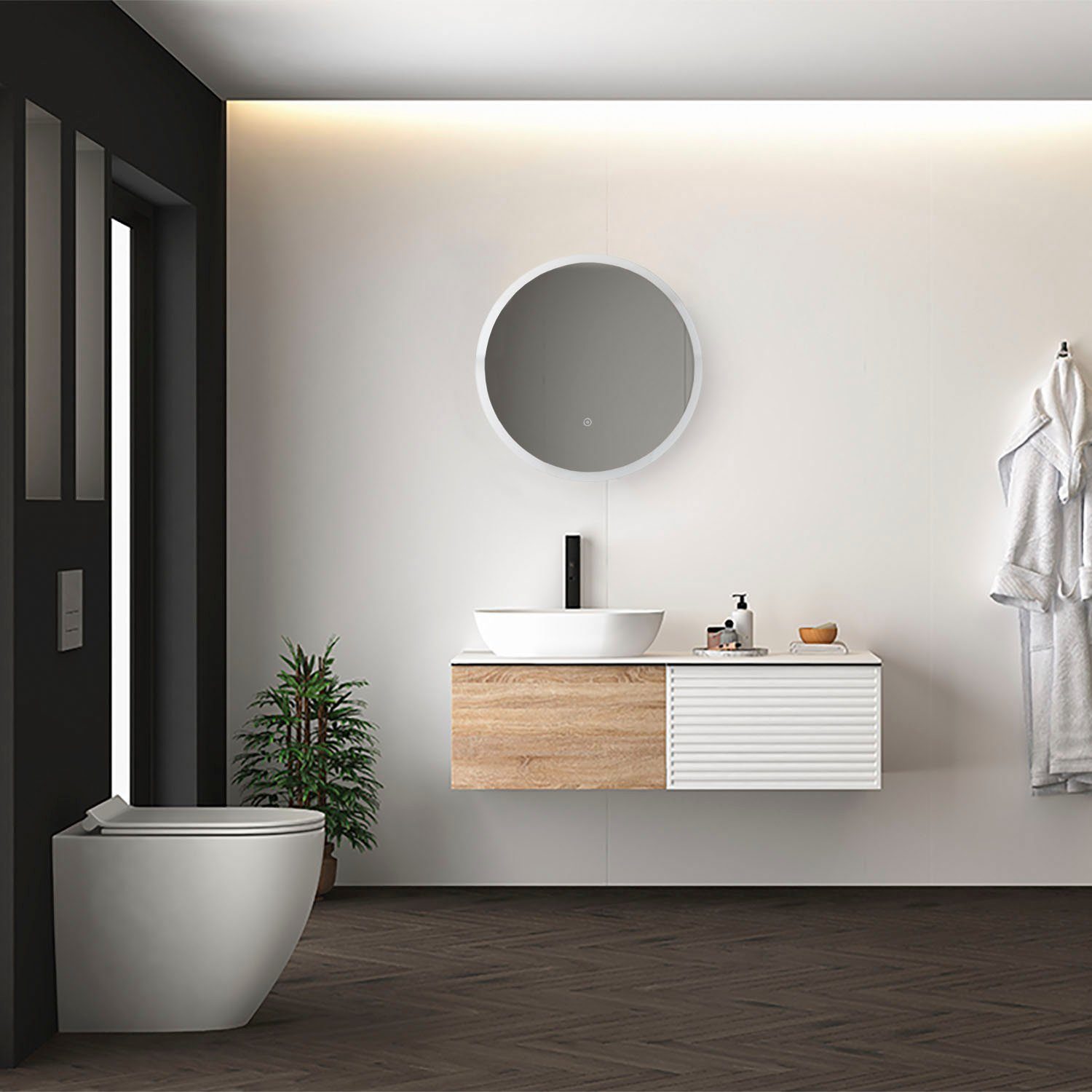 Paco Home Wandlamp Dorothy Spiegel LED achterlicht rond 50cm touch-schakelaar wandspiegel modern