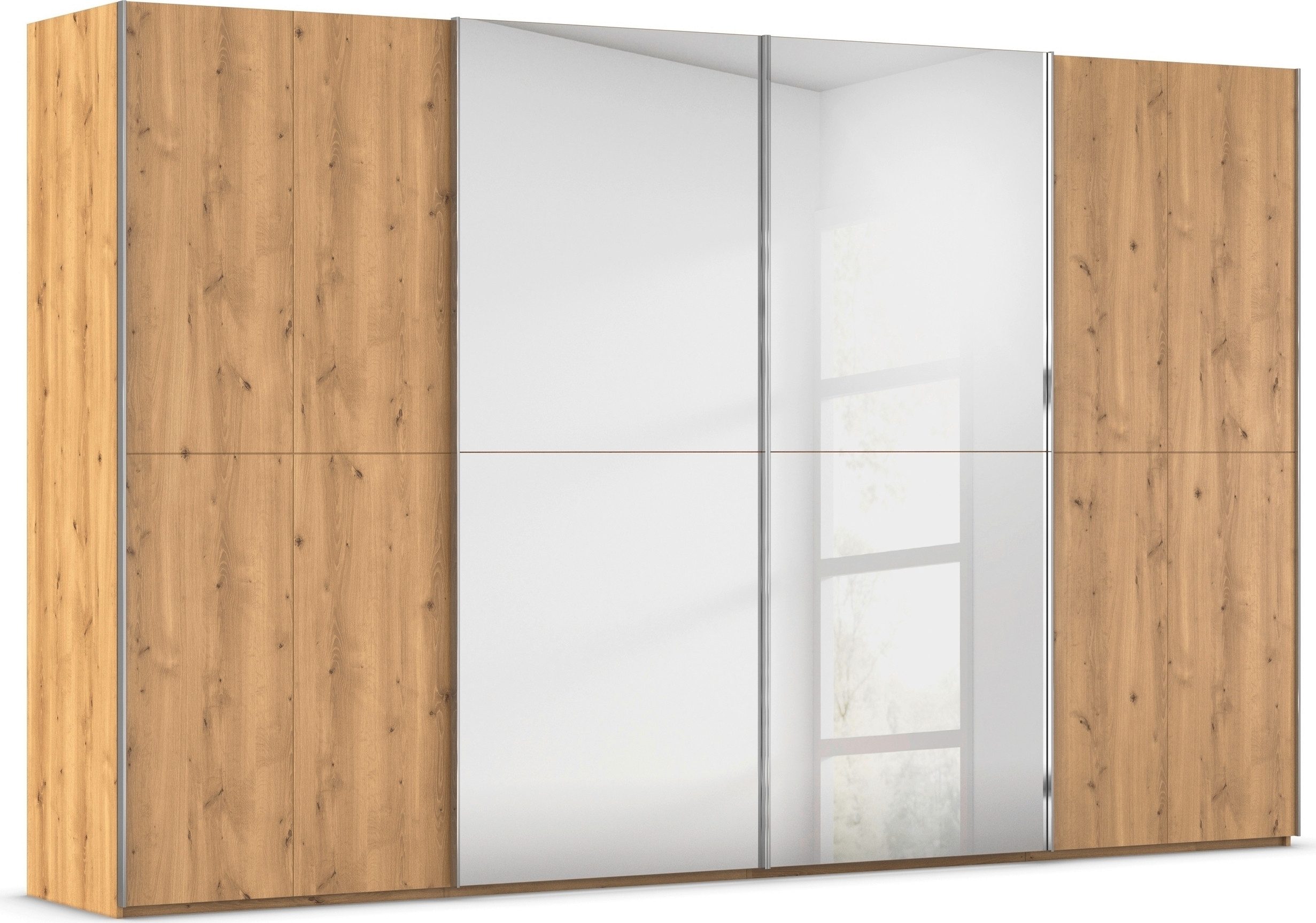 rauch Schuifdeurkast Kledingkast kast garderobe slaapkamerkast SCALE-WOOD edel gesplitste front in massief takken eiken met spiegel made in germany
