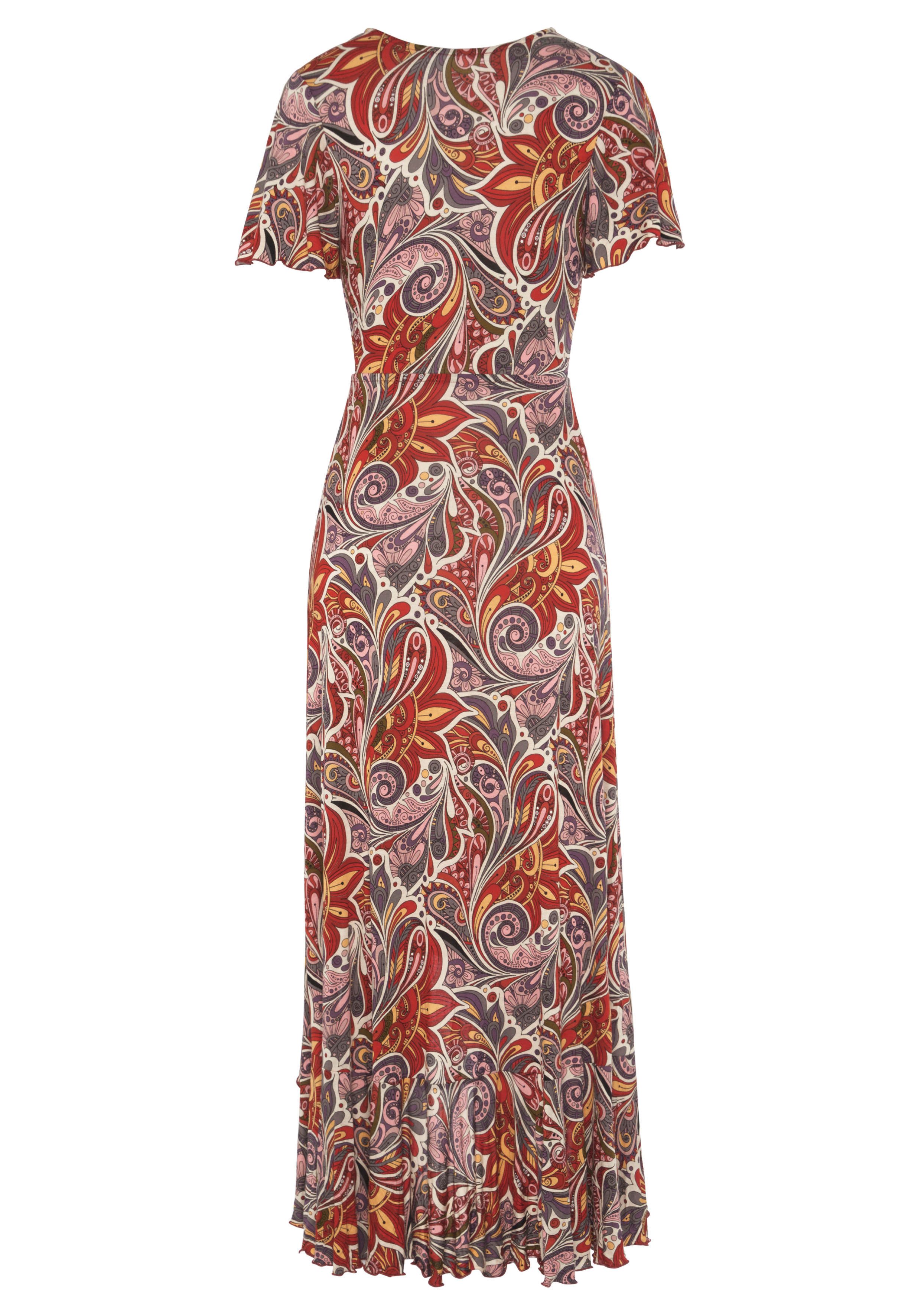 Lascana Maxi-jurk met paisley-print, split en volant, vleugel mouwen, drukjurk