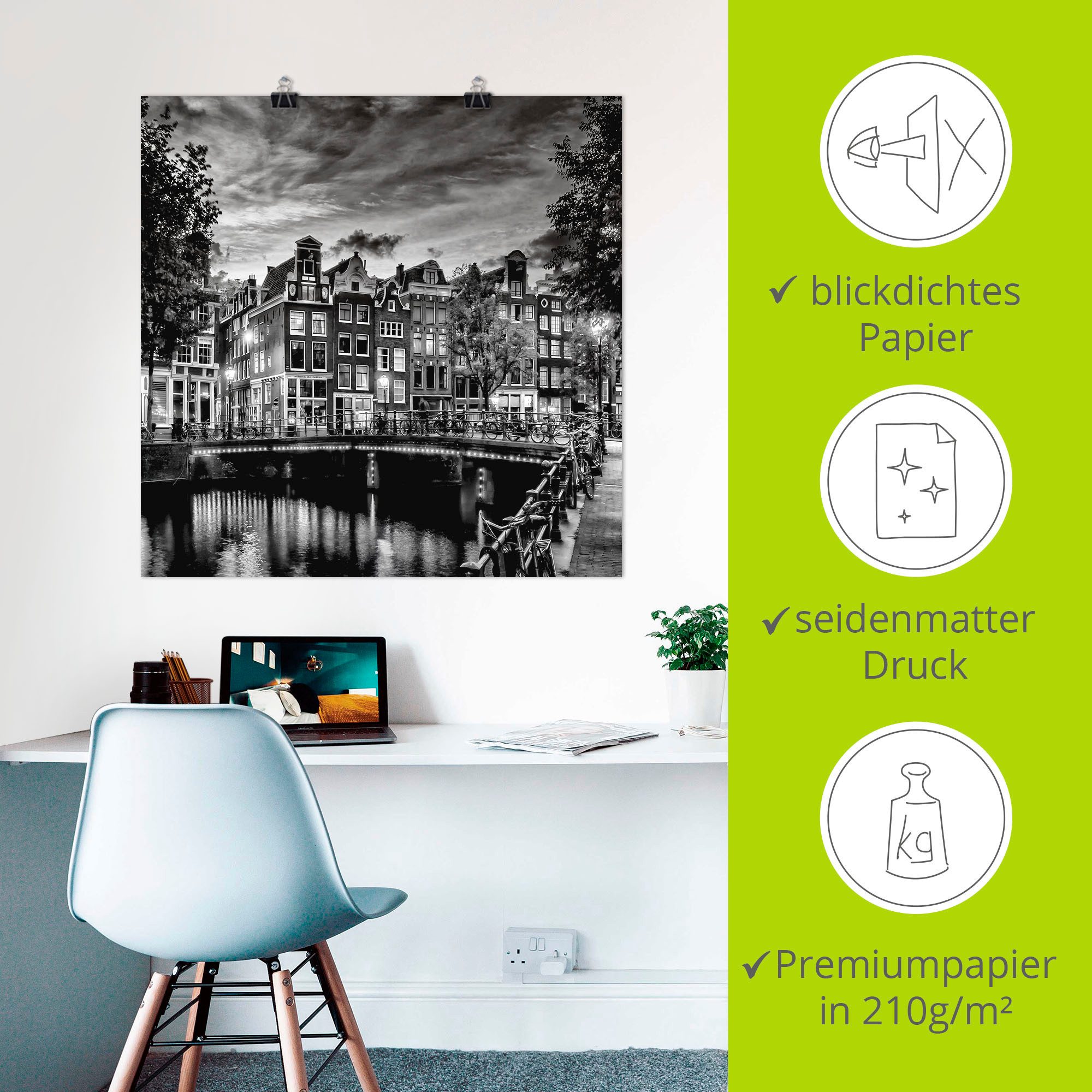 Artland Artprint Amsterdam avondidylle als artprint op linnen, poster, muursticker in verschillende maten