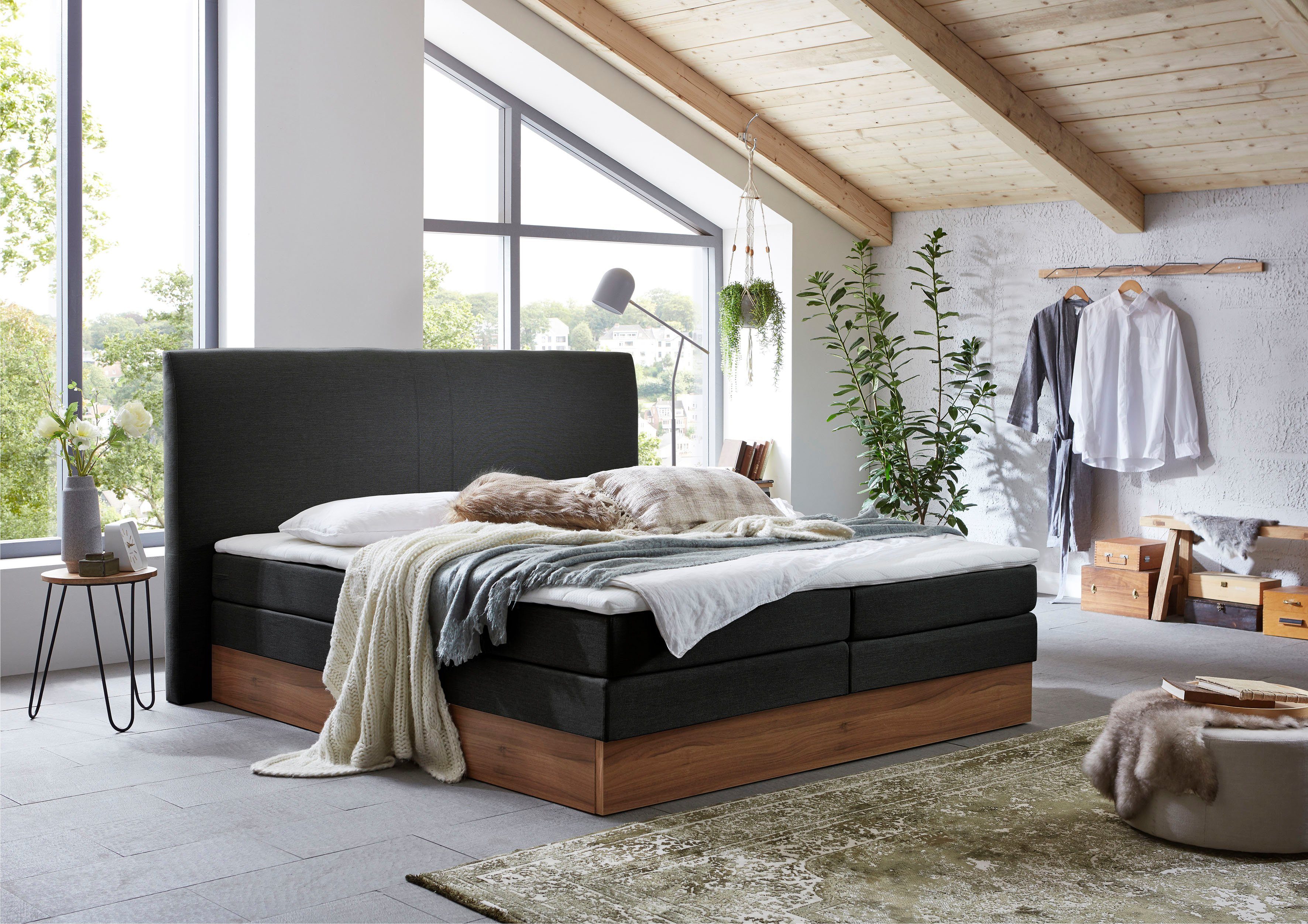 Home affaire Boxspring Blomen met walnoot-decor, met bedkist, verschillende hardheden, met topmatras