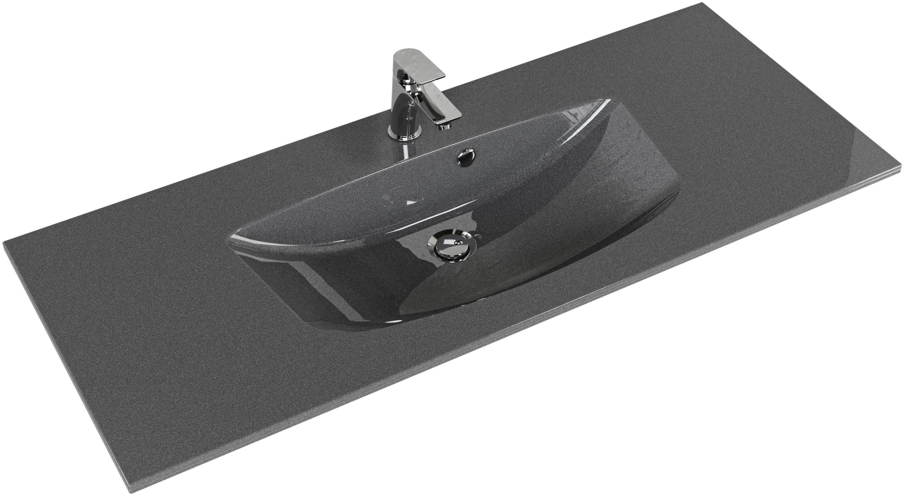 Saphir Badkamerserie Serie 6025 2-delig, mineraalmarmeren wastafel met led-spiegelkast Wastafelmeubel 117 cm breed, 2 laden, 3 spiegeldeuren, incl. deurdemper (2-delig)