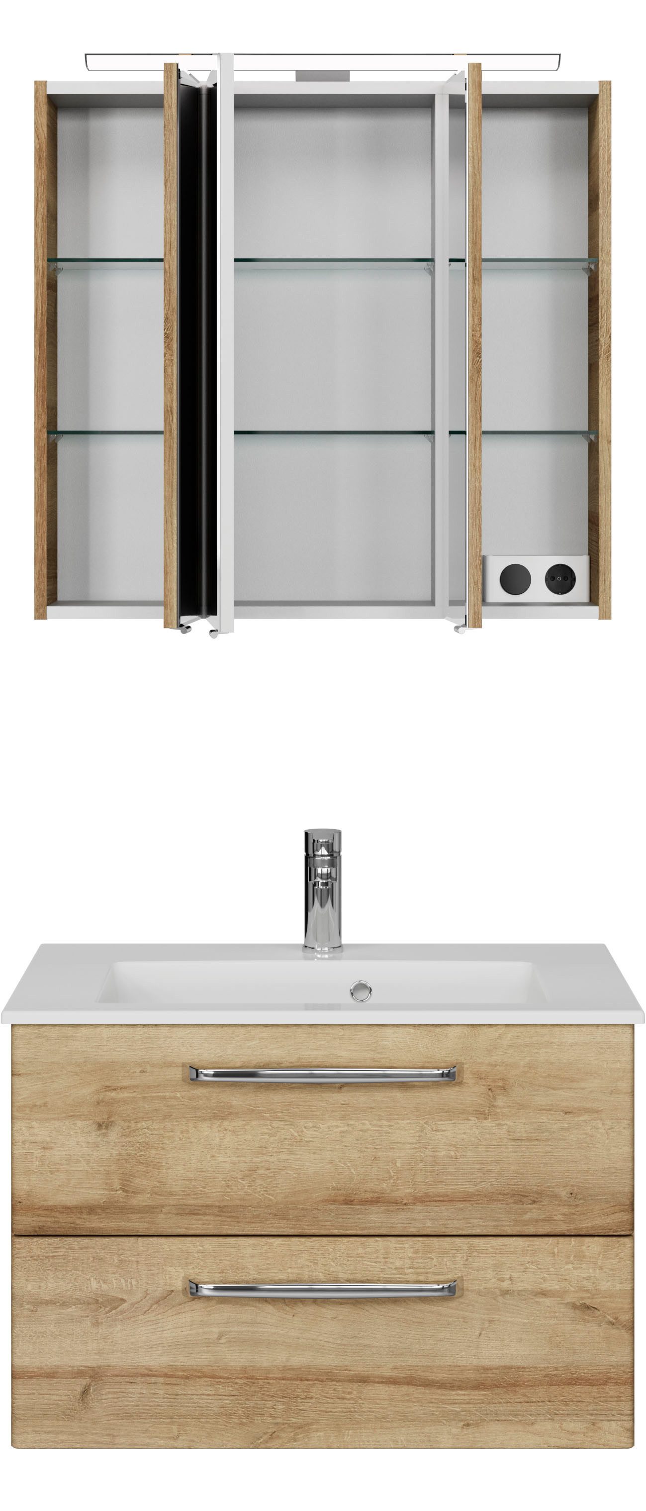 Saphir Badmeubelset Trentino 2-delig mineralen marmer wasbak, spiegelkast met LED-lamp (3 stuks)