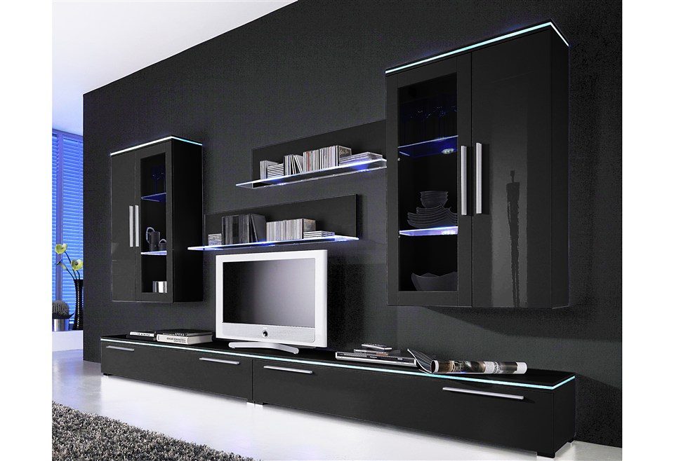 Höltkemeyer Wandmeubel Line (set, 6-delig) tv-wandmeubels zwart
