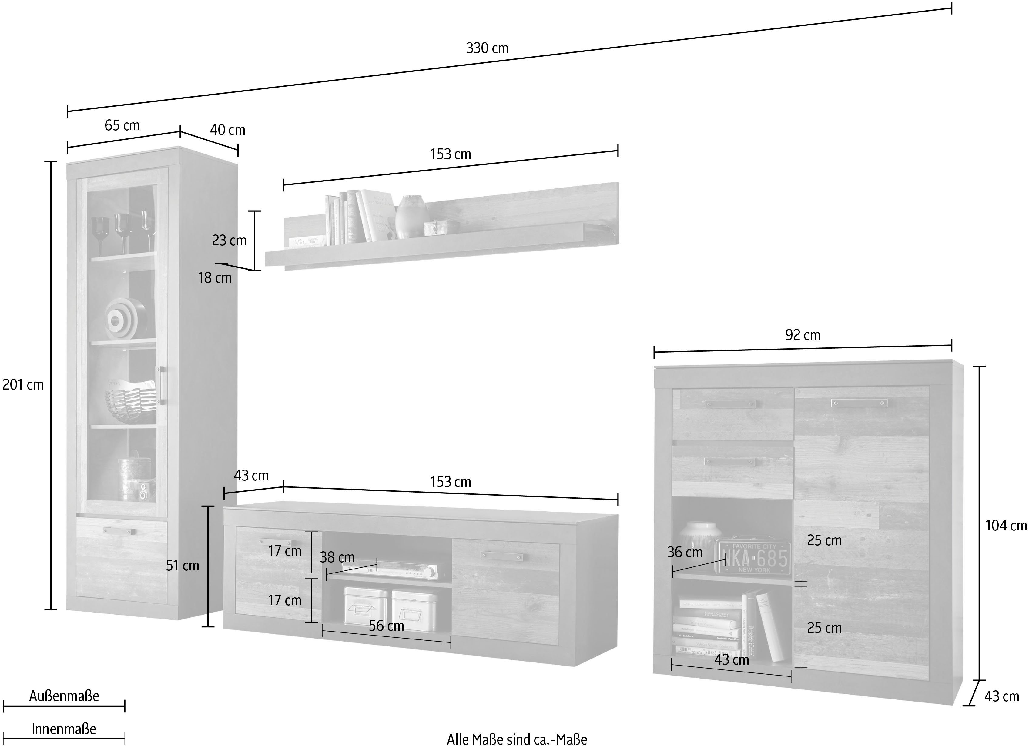 Home affaire Wandmeubel Brooklyn in een decoratieve frame-look (4-delig)
