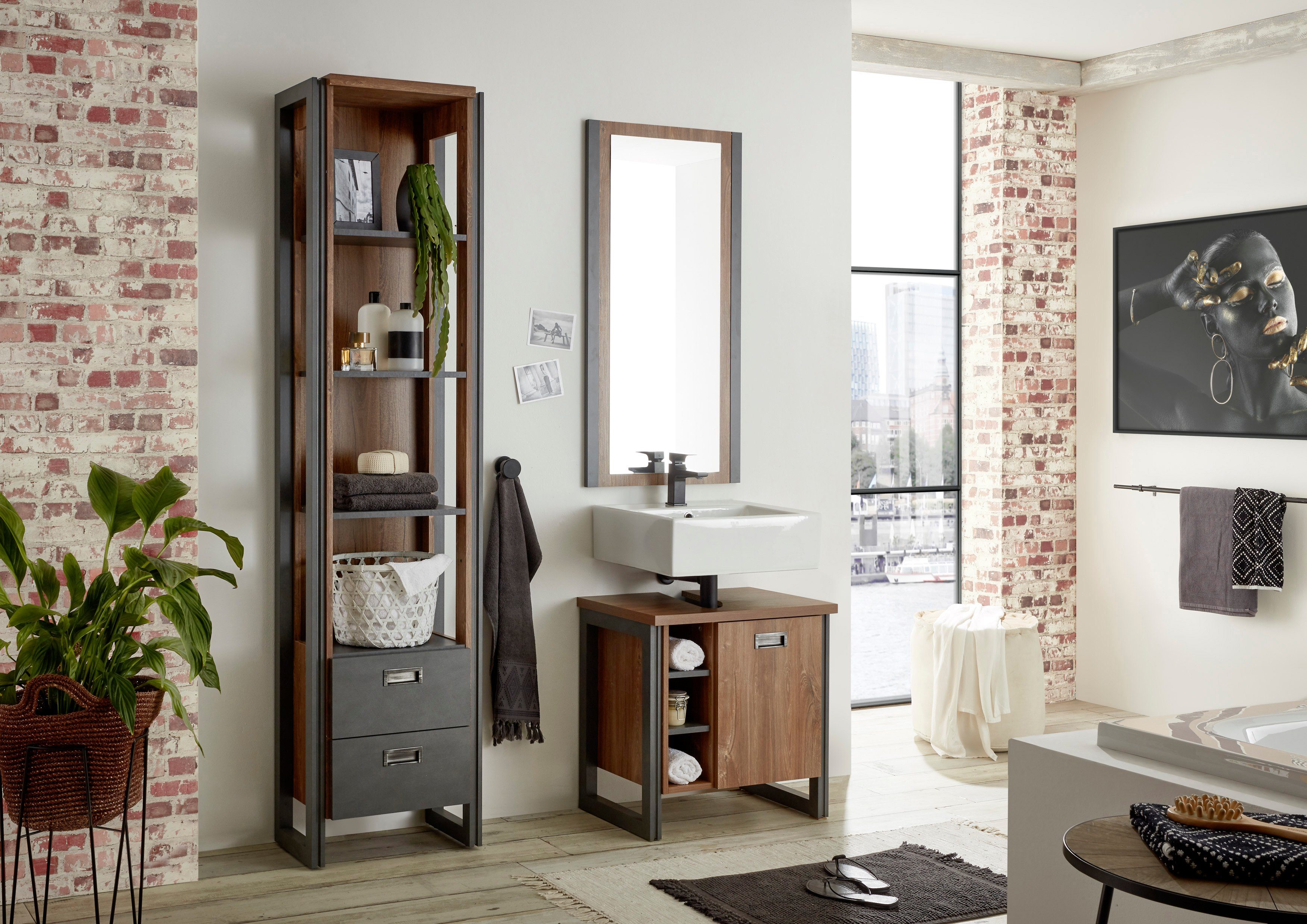 Home affaire Badkamerserie Detroit, badkamer in industriële stijl, 3-delig badkamer (set, 3-delig)