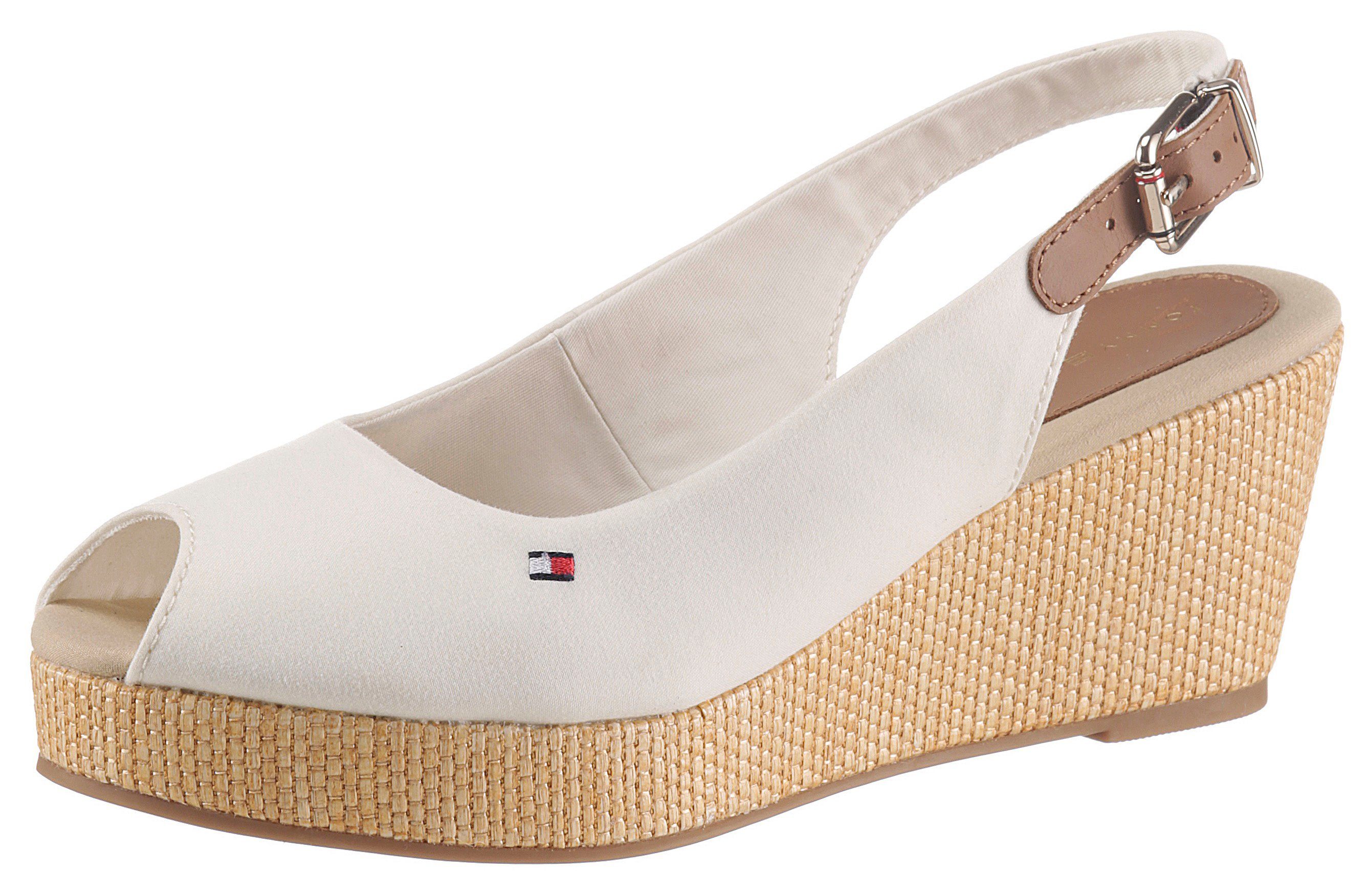 Tommy Hilfiger Sandaaltjes ICONIC ELBA SLING BACK WEDGE zomerschoen, sandaal, keilhak, met jute bekleding