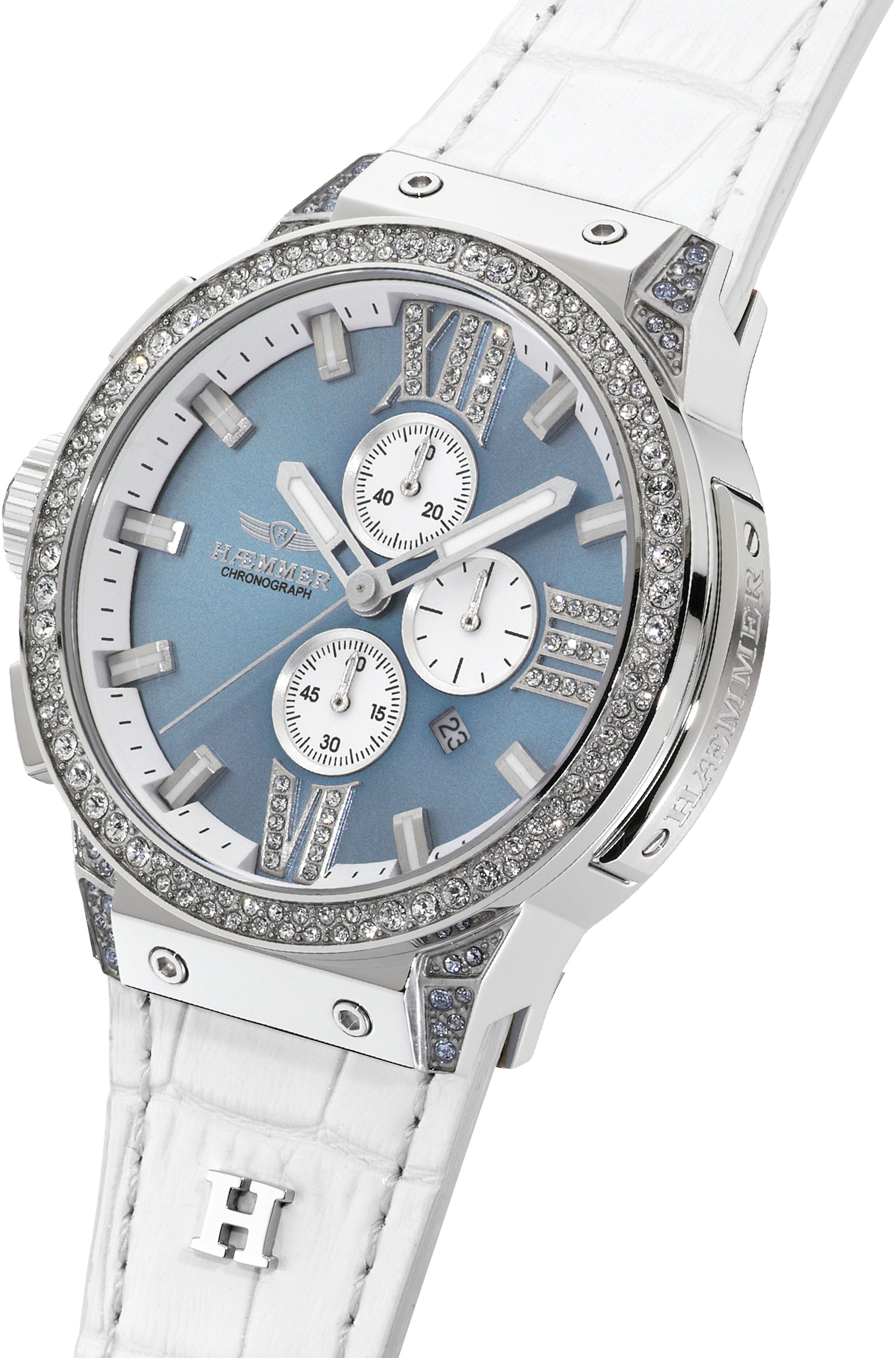 HAEMMER GERMANY Chronograaf EMINENT Quartzhorloge, dameshorloge, datum, stopwatchfunctie, saffierglas, leren band