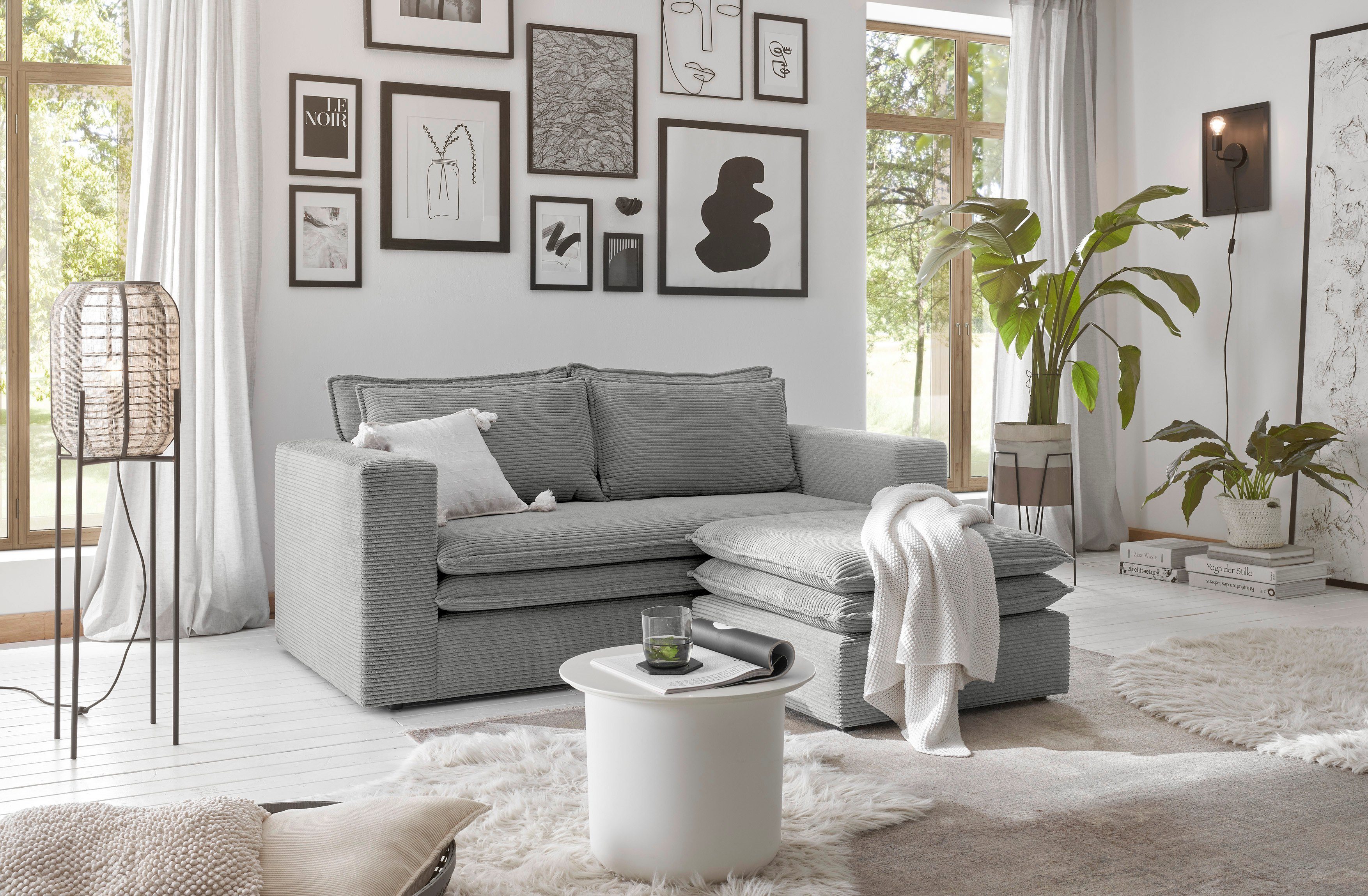 Places of Style Zithoek PIAGGE 2-zitsbank en hocker klein als set (2-delig)
