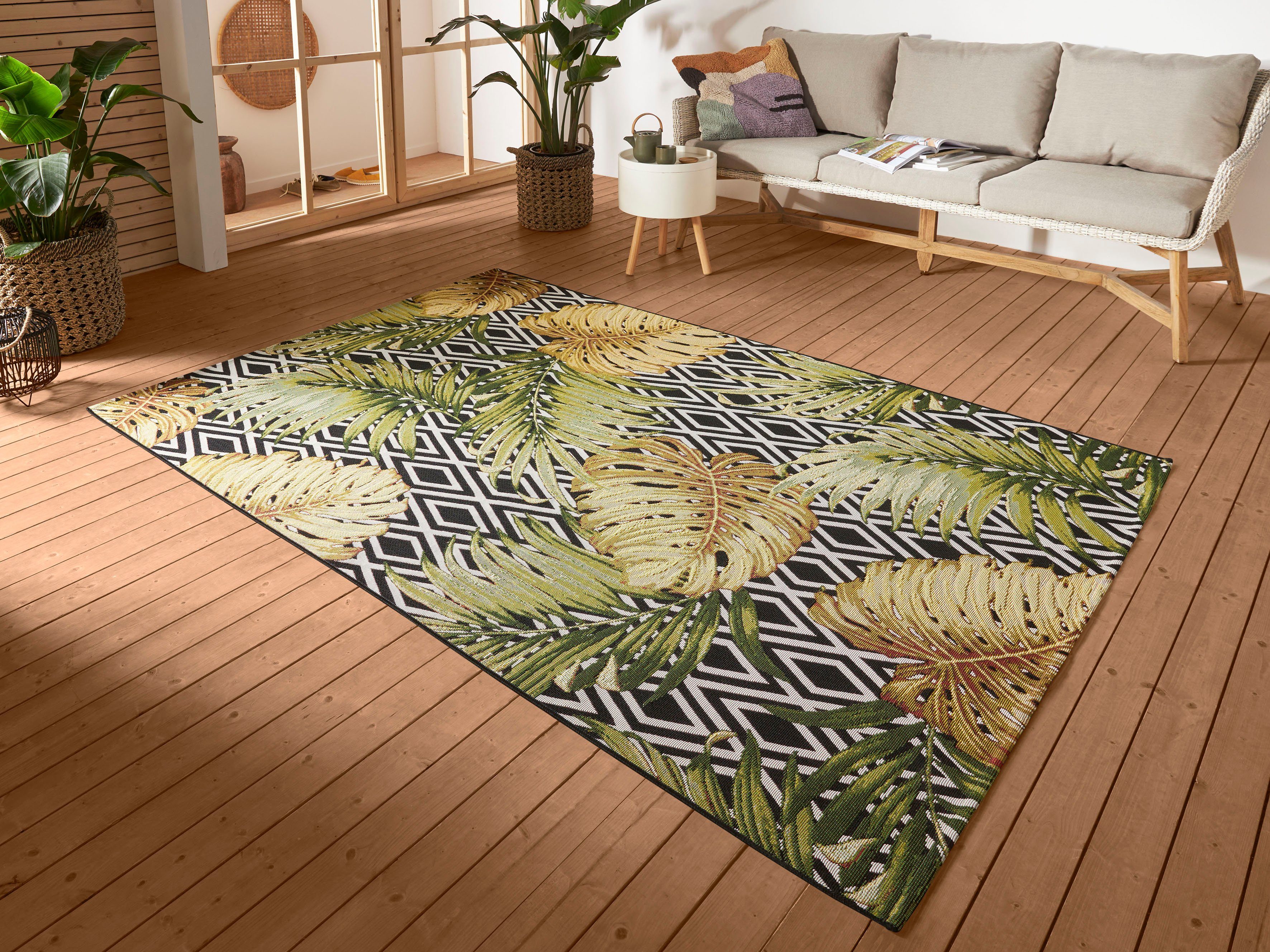 HANSE Home Outdoorkleed Diamonds and Leaves In-& outdoor, tapijt, weerbestendig, balkon, tuin,...