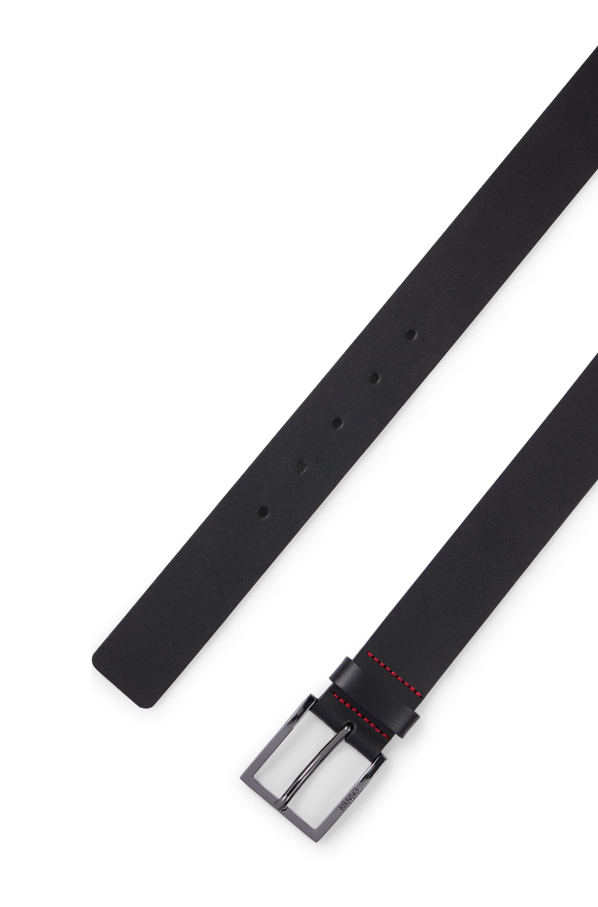 HUGO Leren riem Geek_Sz35 met contrasterende naden en subtiele metalen sluiting