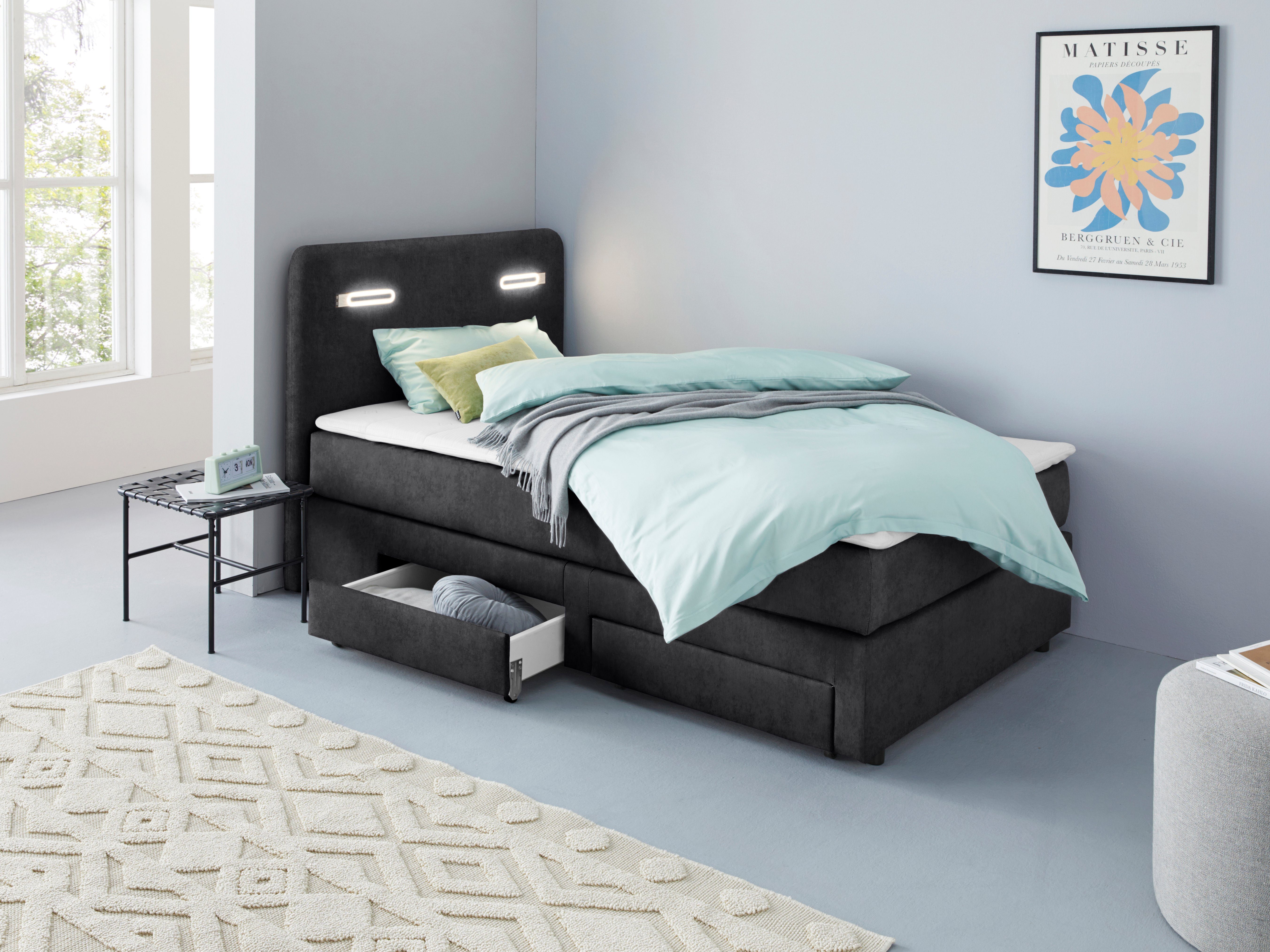 INOSIGN Boxspring Luan Laden, ledverlichting en topmatras, in breedte 120 cm en 180 cm