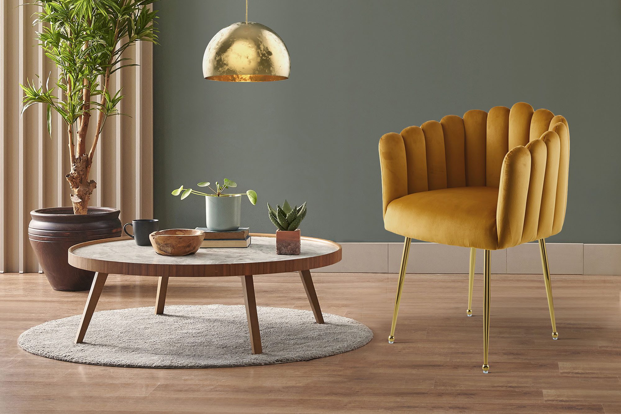 Kayoom Stoel Muna 125, BESTSELLER! opvallende rug-/armleuning in schelpvorm opvallende gevlochten rugleuning, fluwelen bekleding, goudkleurige poten (1 stuk)