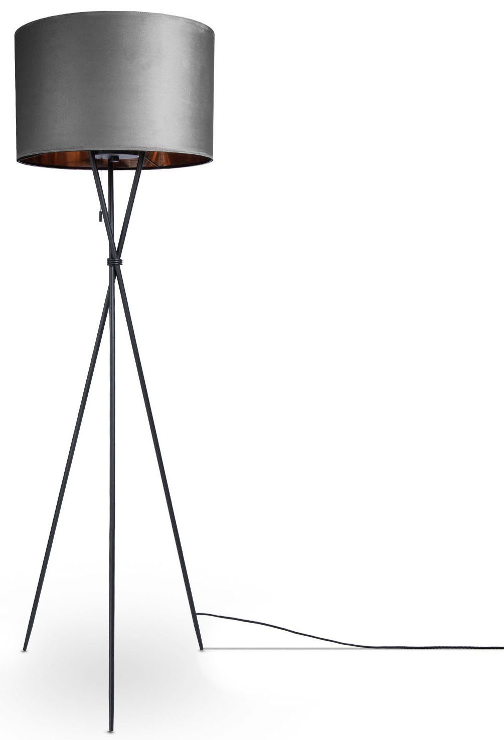 Paco Home Staande lamp Kate uni kleur Woonkamer driepoot vloerlamp velours hoogte 177,5cm filigraan E27