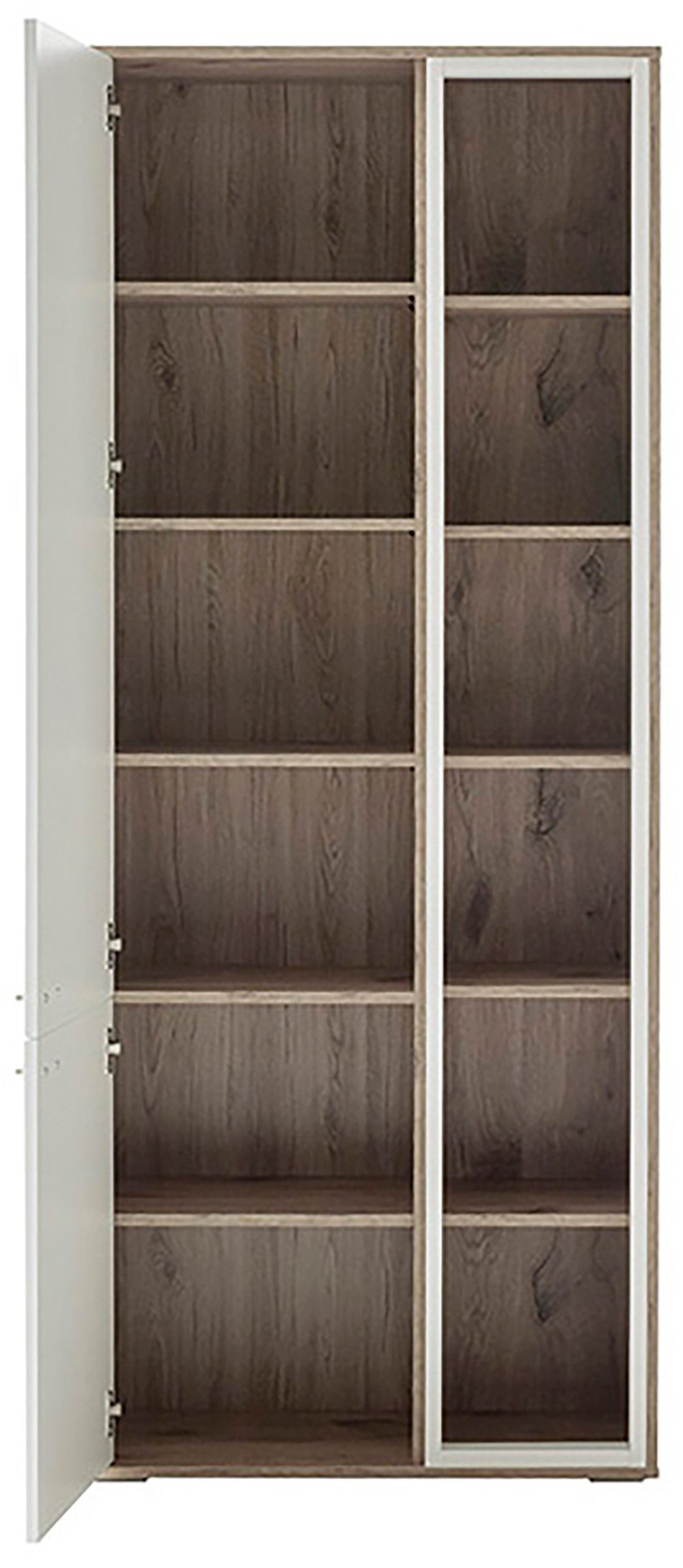 MCA furniture Vitrinekast SANTERNO 2 deuren gedempt, 6 vakken, metalen handgrepen in nikkel kleur, hoogte 197 cm