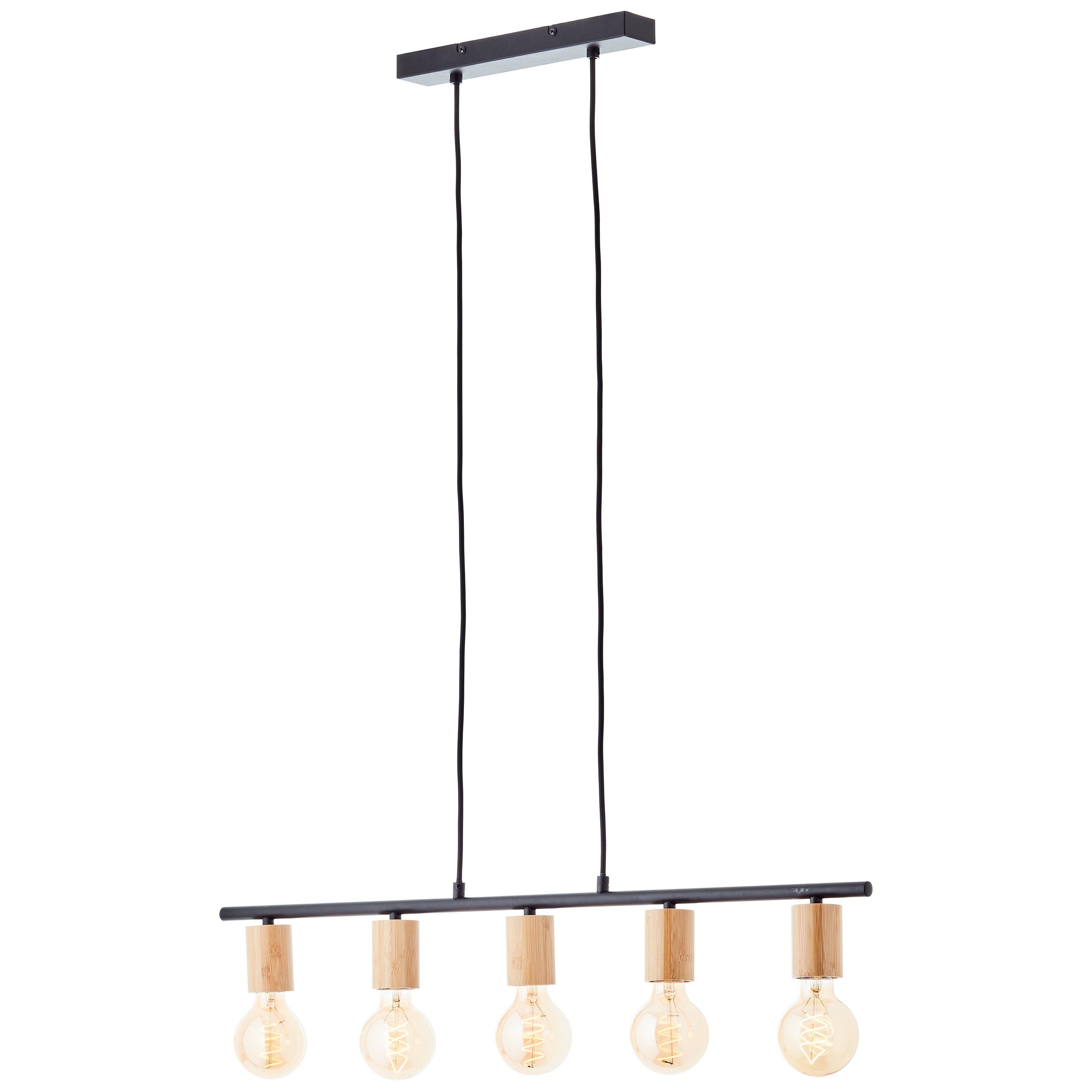 Brilliant Leuchten Hanglamp KERRY 113 x 80 x 5 cm, 5 x e27, inkortbaar, metaal/bamboe, zwart/natuur (1 stuk)