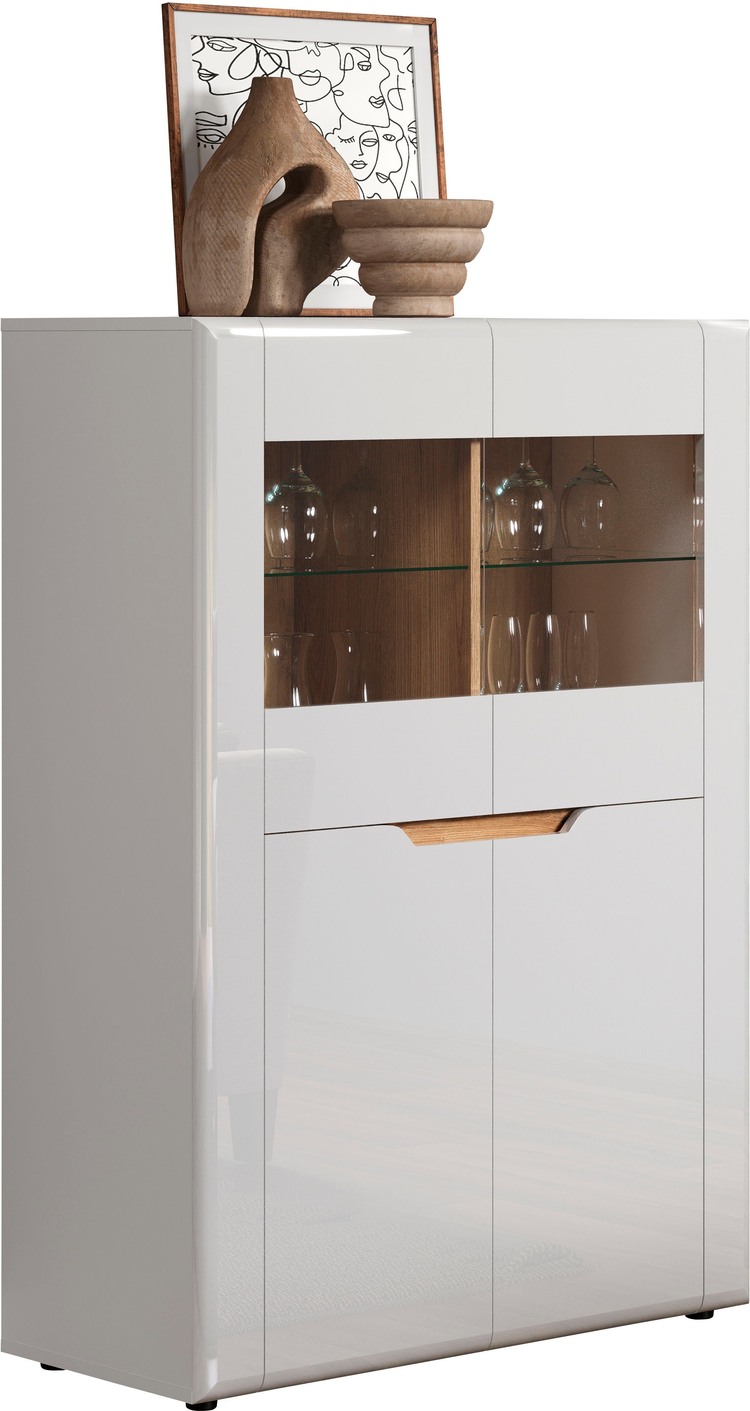 INOSIGN Vitrinekast Graz Hoge kast met glazen deuren Grifflos, breedte 96 cm, hoogte 132 cm (1 stuk)