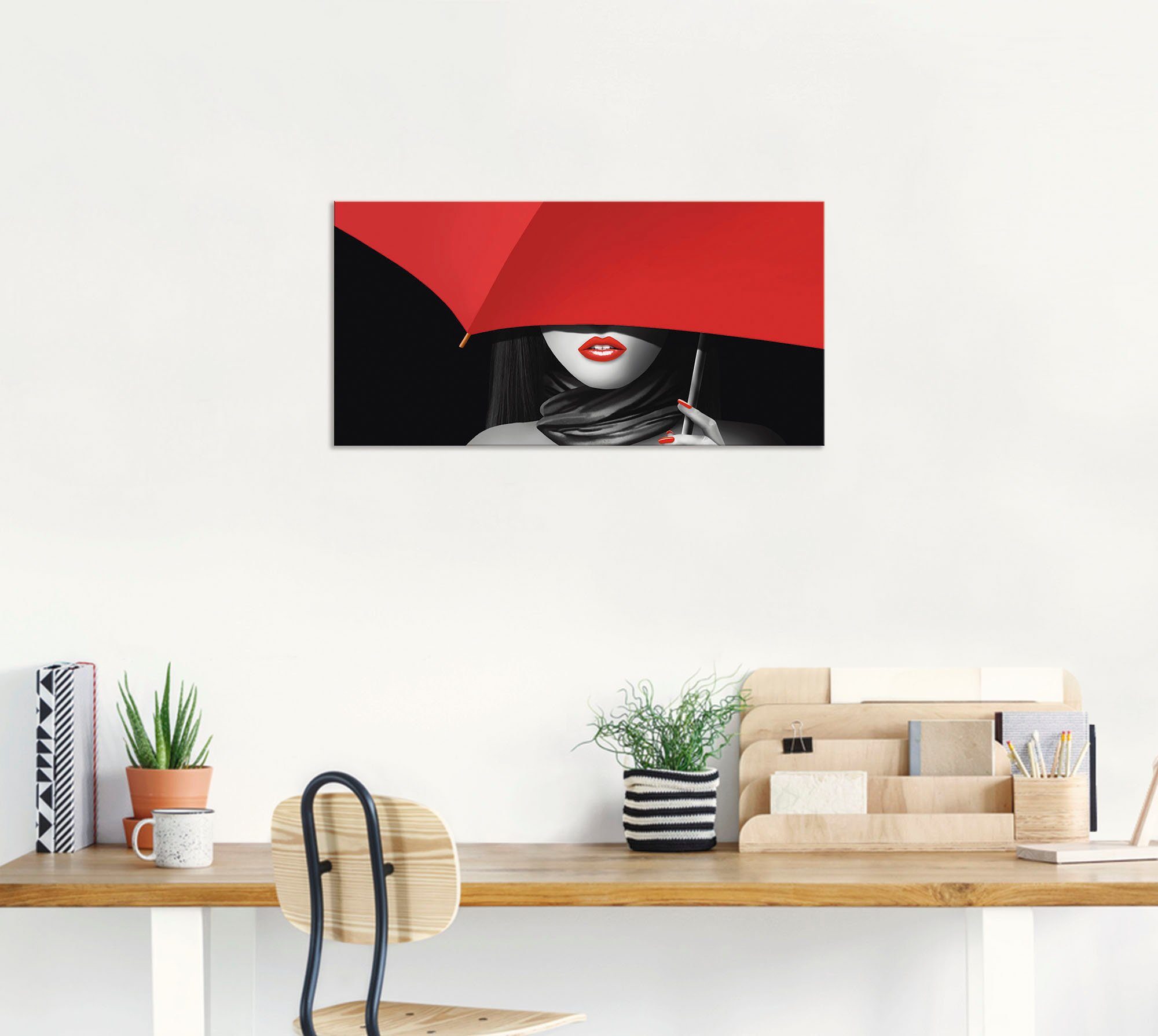 Artland Artprint Rode lippen onder de paraplu als artprint van aluminium, artprint voor buiten, poster, muursticker in diverse maten formaten