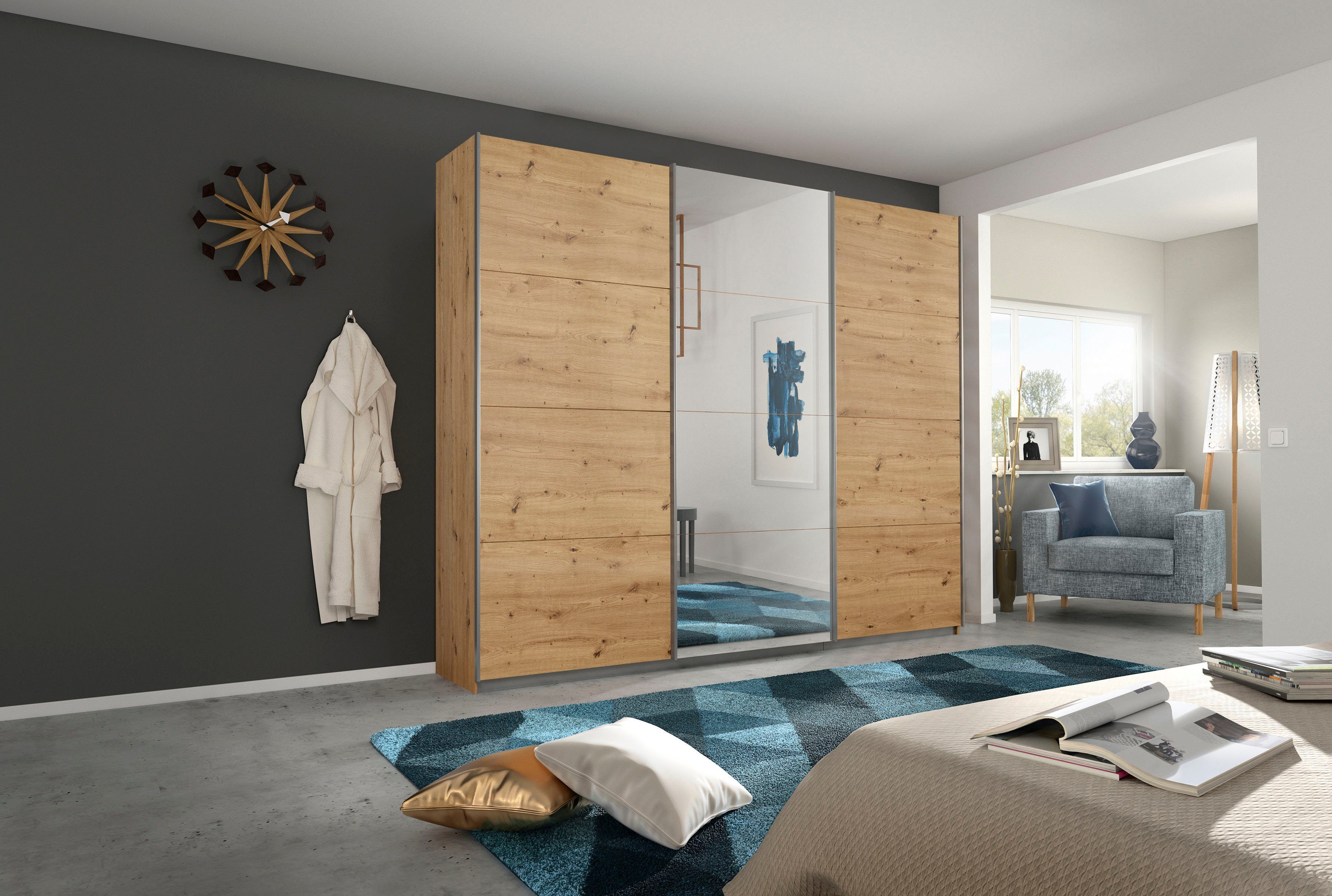 rauch Schuifdeurkast Kledingkast Garderobe CORTONA inclusief interieurindeling,