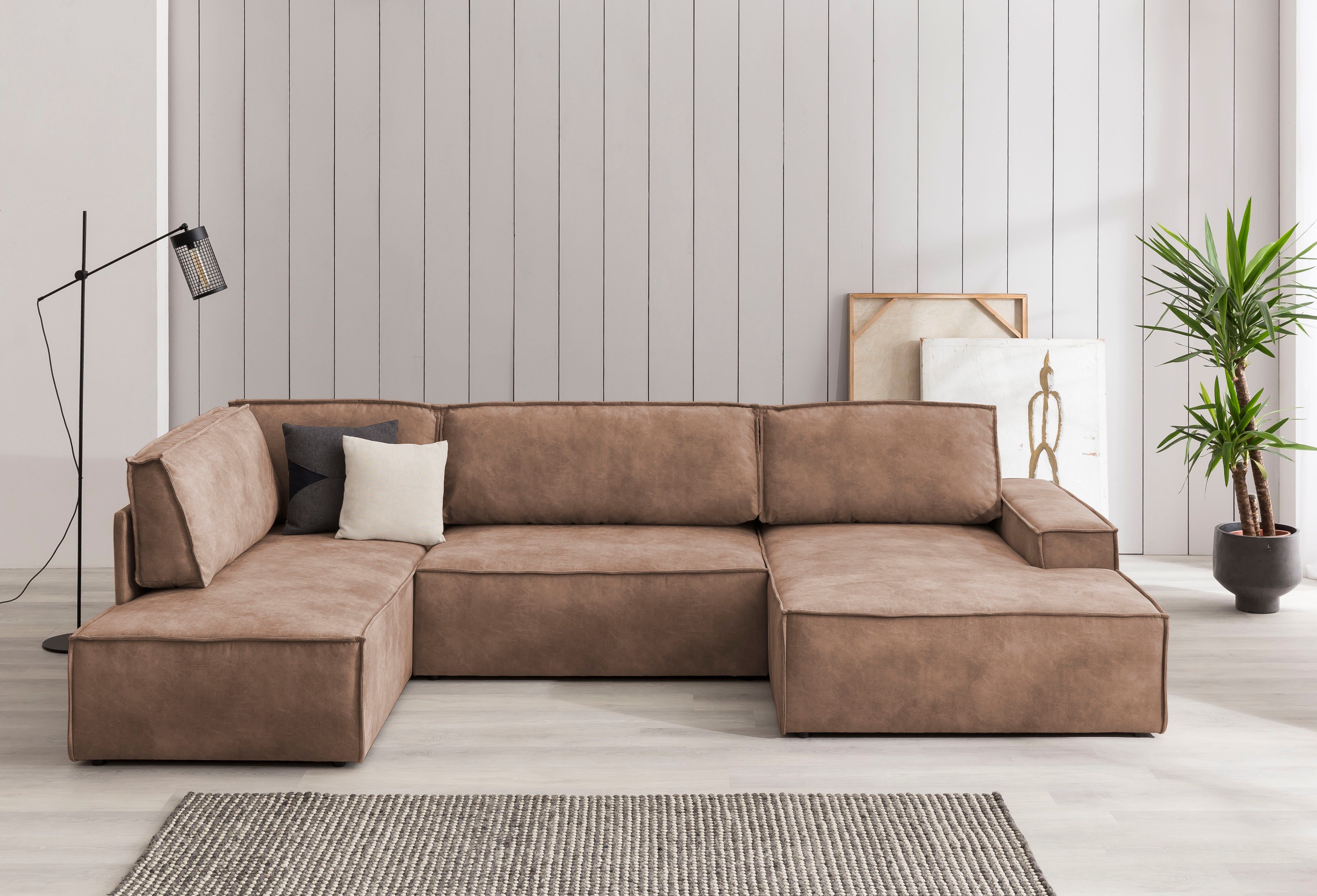 Home affaire Zithoek SHERWOOD 329 cm, U-vorm, slaapbank, Slaapfunctie met bedkist (194x139 cm), cord, vintage, fluweel