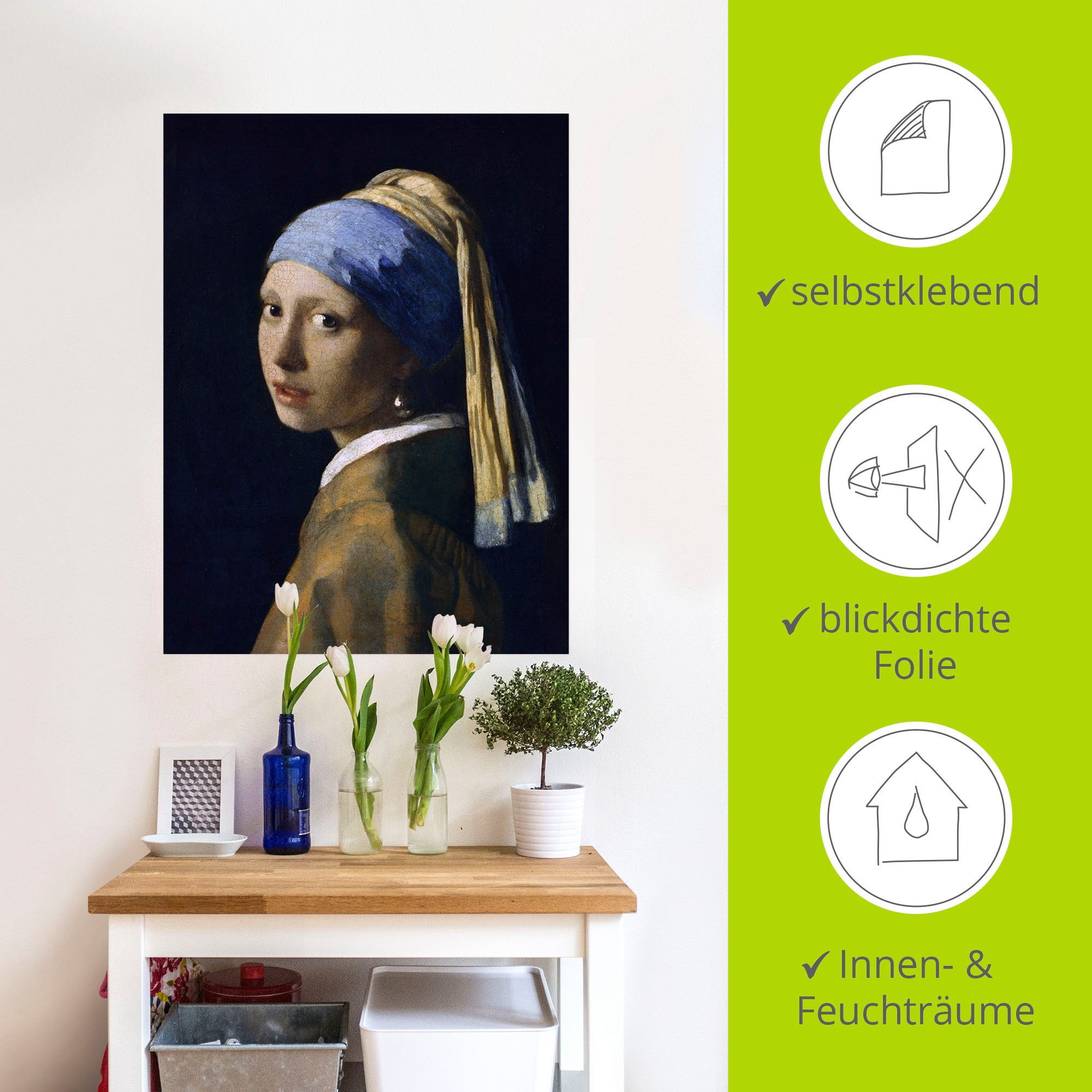 Artland Artprint Het meisje met de parel als artprint op linnen, poster, muursticker in verschillende maten