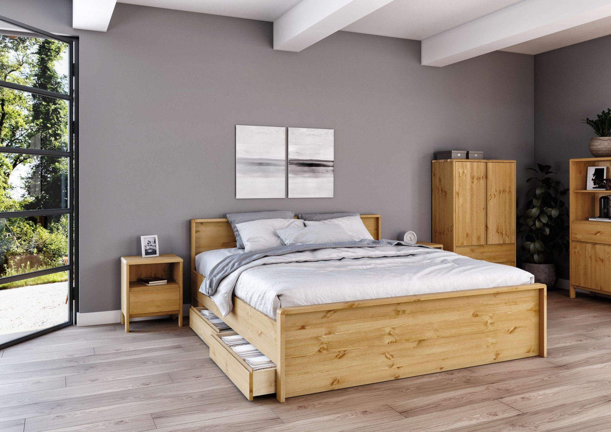 Home affaire Nachtkastje Luven van massief grenen, met 1 lade, breedte 44 cm