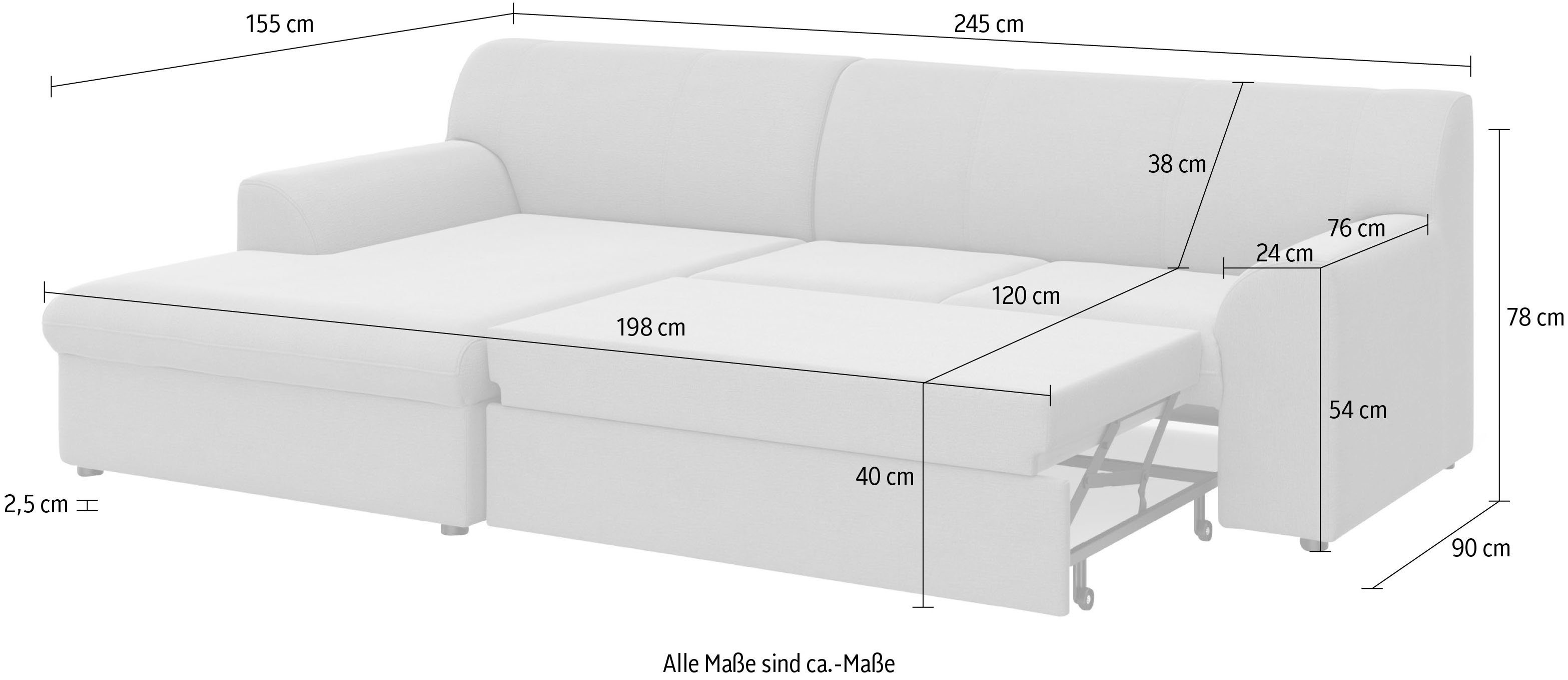 DOMO collection Hoekbank Topper, elegant en tijdloos, compacte afmetingen 245/155cm, L-vorm
