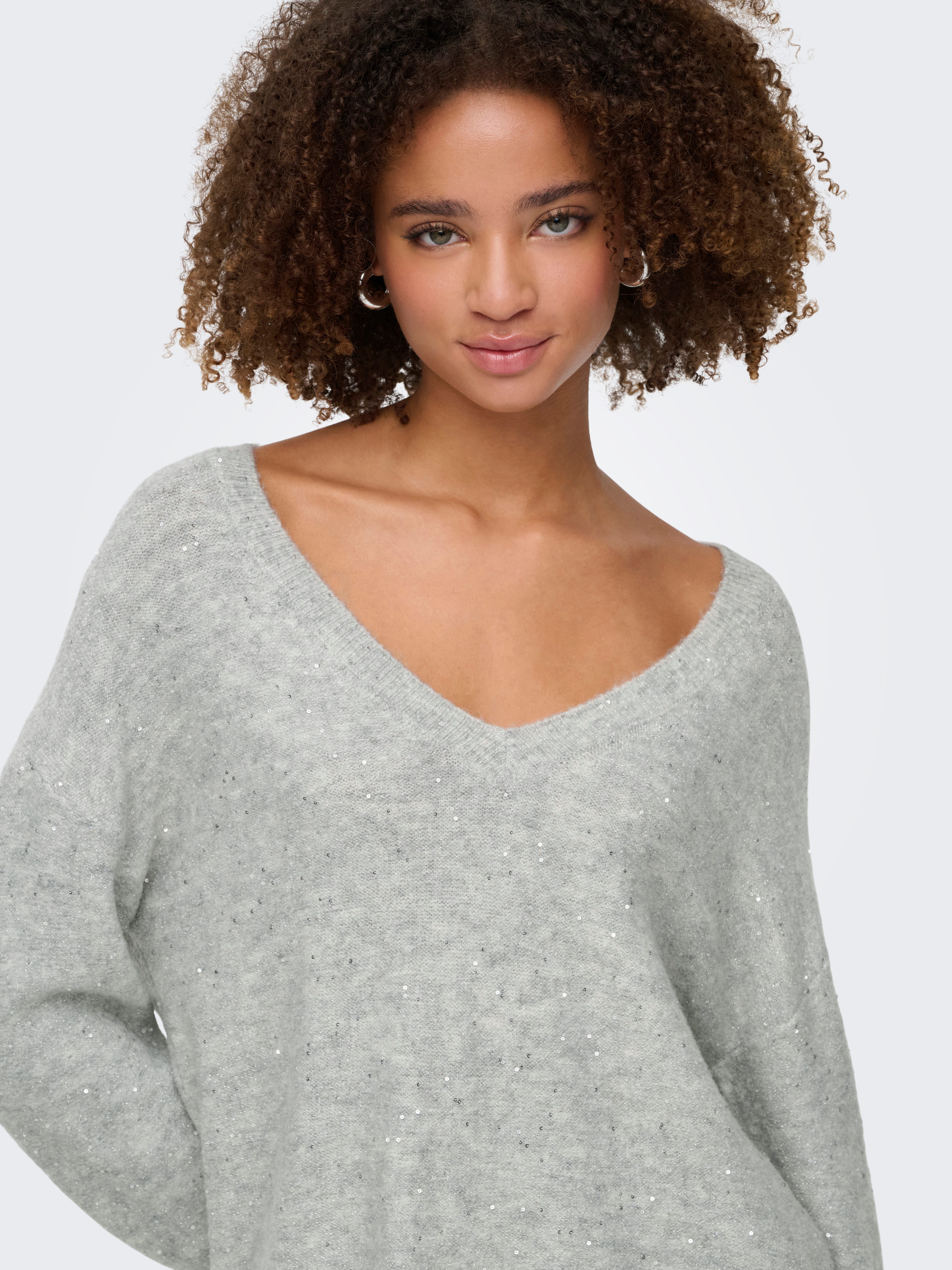 Only Gebreide trui ONLARIZONA LS SEQUINS V-NECK PUL KNT
