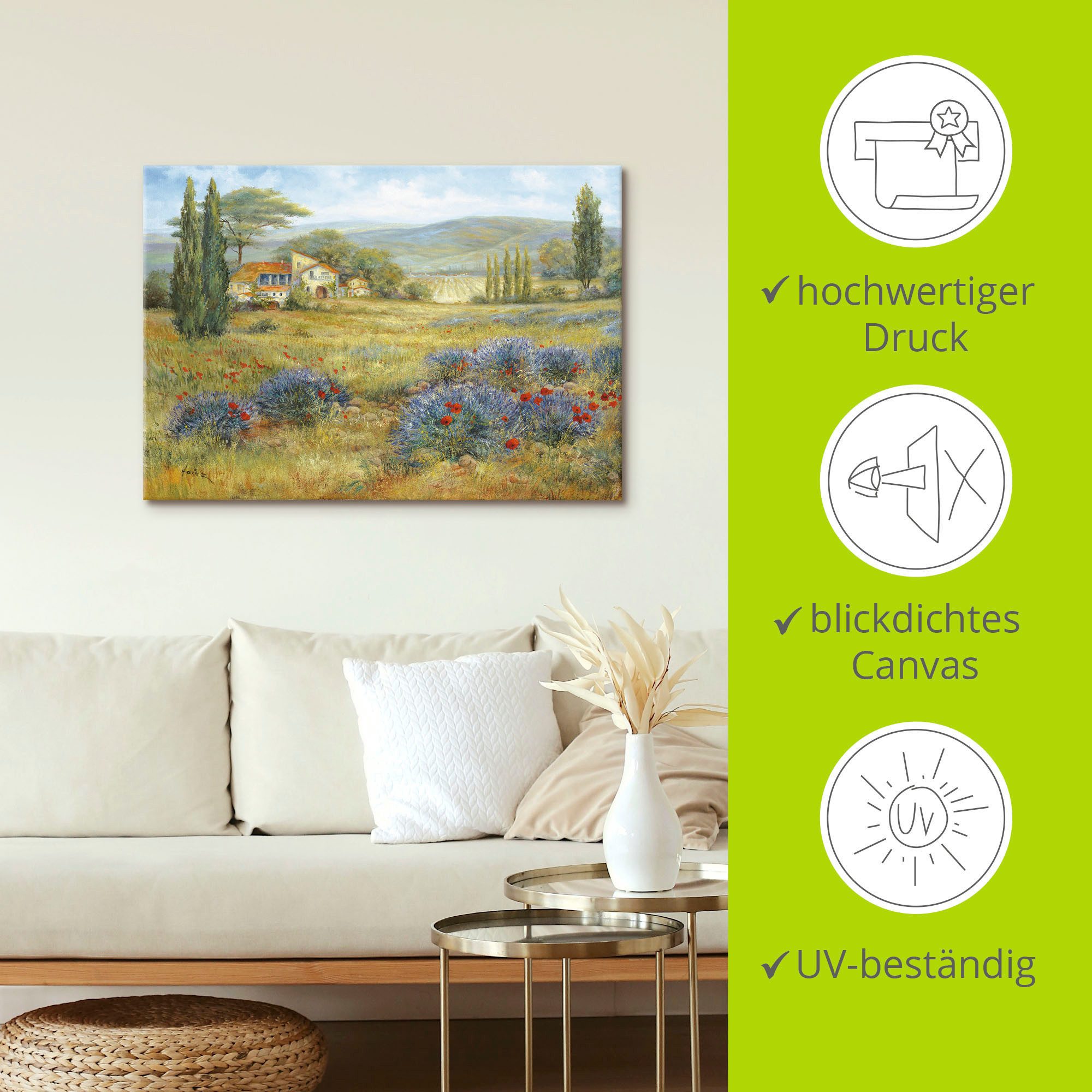 Artland Artprint op linnen Provence lavendelweide gespannen op een spieraam