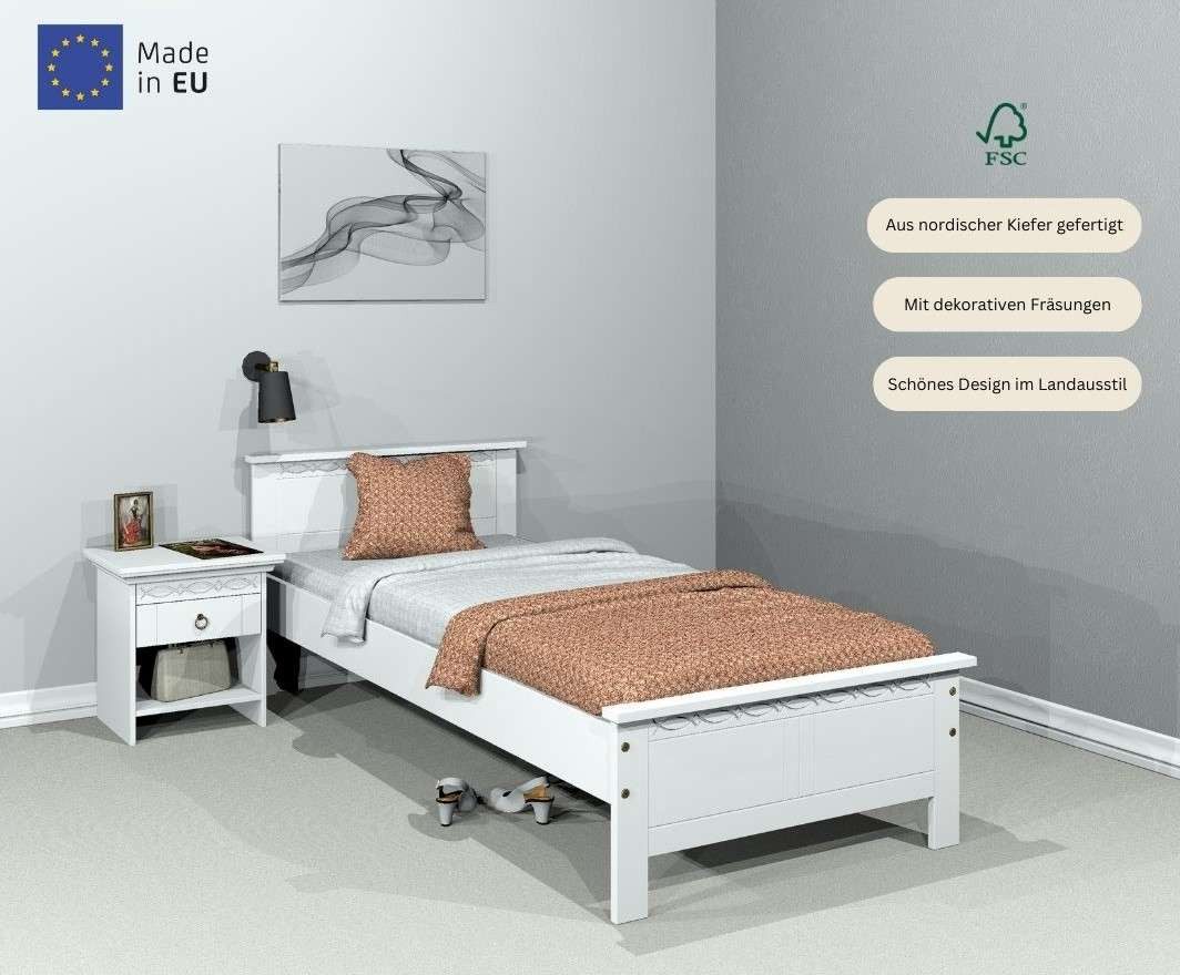 Home affaire Massief houten ledikant Indra, TOPSELLER, landhuisstijl, elegant design, gecertificeerd massief hout